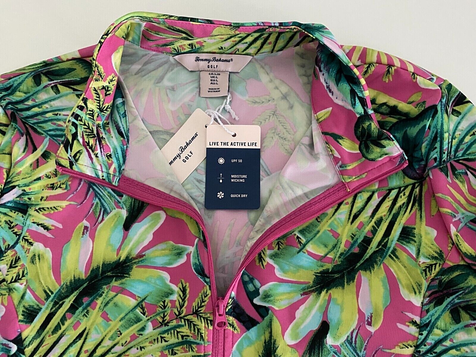 New Tommy Bahama Golf Tennis Zip Jacket Pullover S M L XL Stretch Pockets Pink N