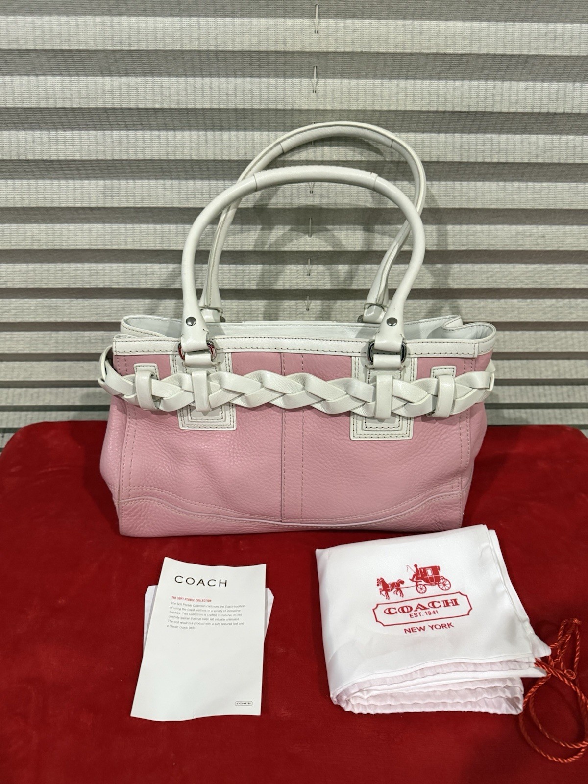 Coach Hamilton Pink/white Pebbled Leather Hand Bag F13084
