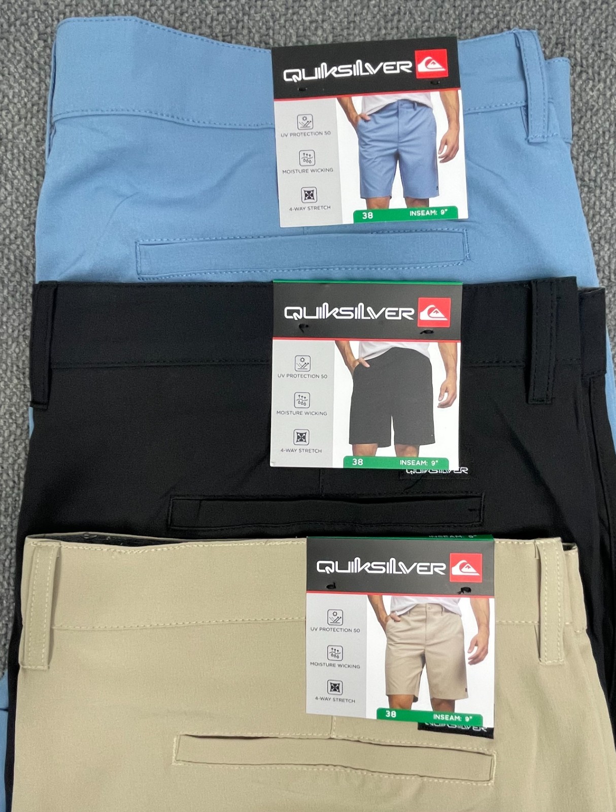 Quiksilver Men’s Lot of 3 Hybrid Short UPF 50+ Blue, Black & Tan Pick Size NWT