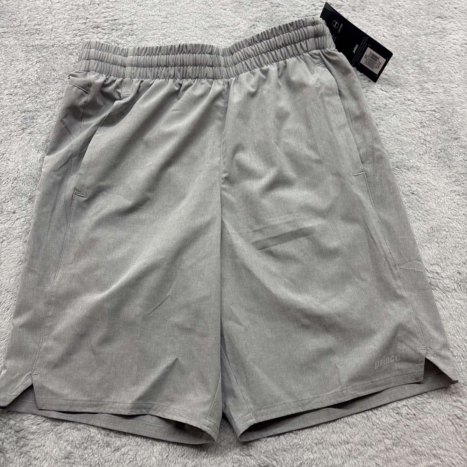 Prince Mens Heather Grey 9 Inch Inseam Performance Tennis Athletic Shorts Small