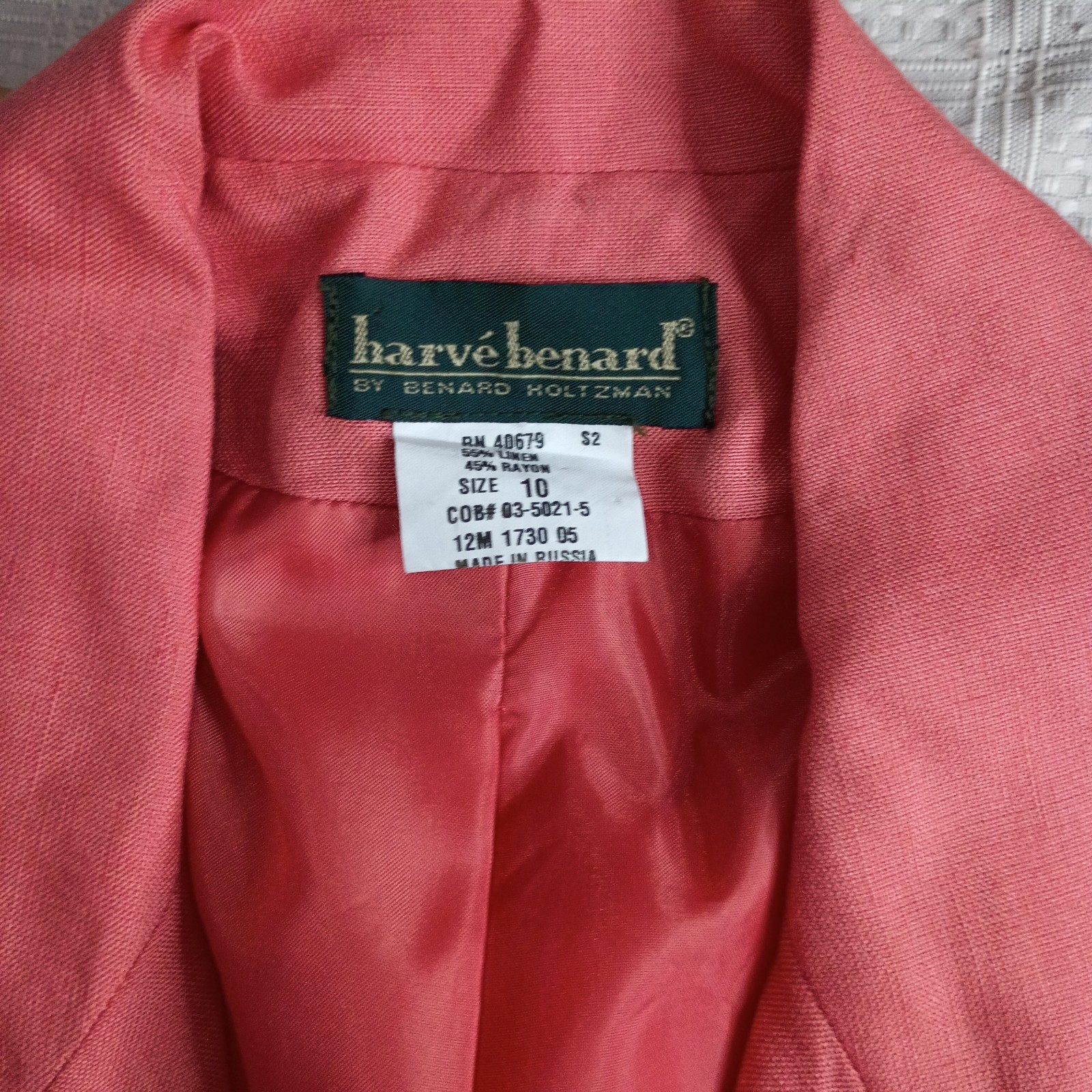 Harvé Benard Coral Linen Double-Breasted Dress With Satin Lining Size 10
