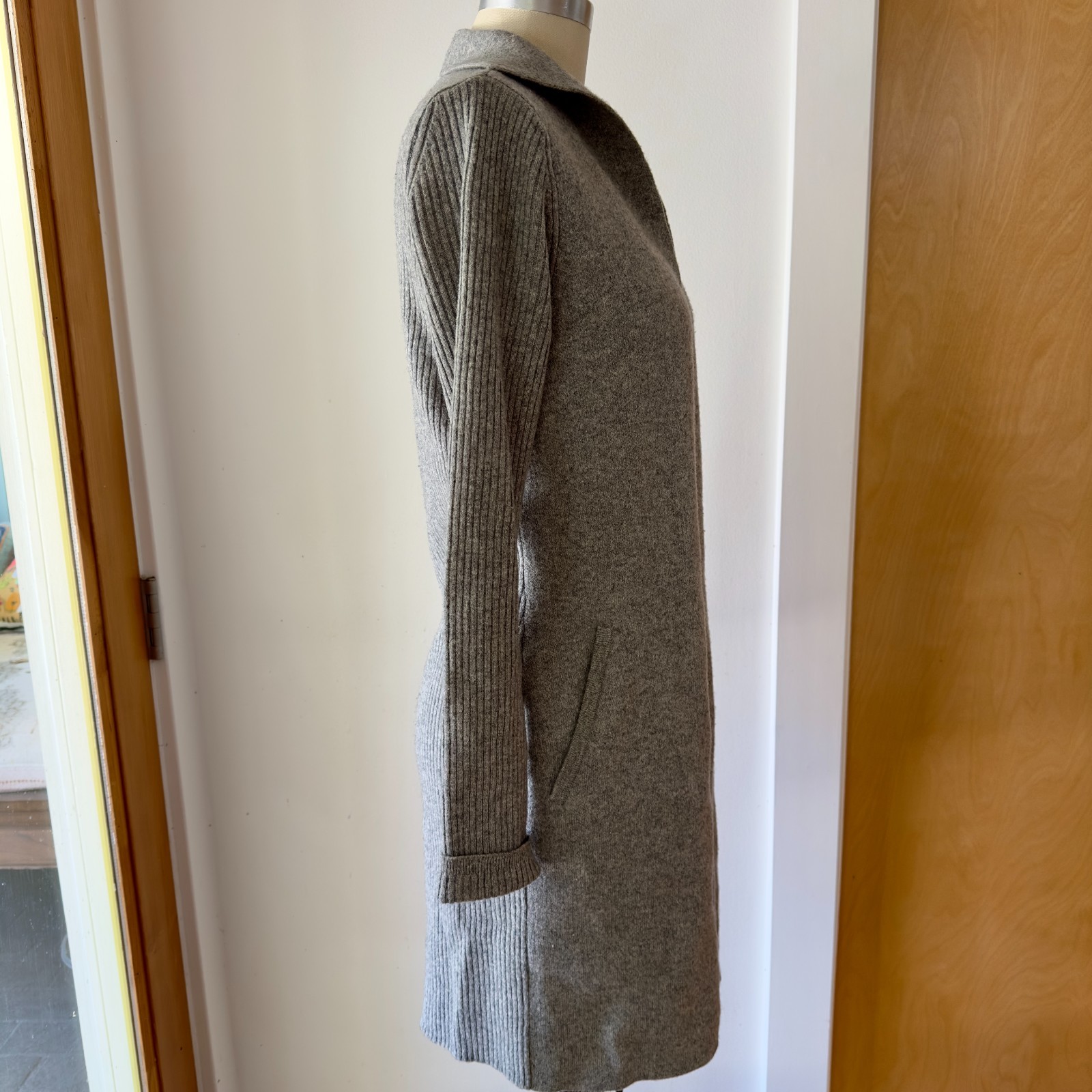 ADRIENNE VITTADINI Women’s 100% 2-Ply Cashmere Coat Open Cardigan-Grey-Sz XS