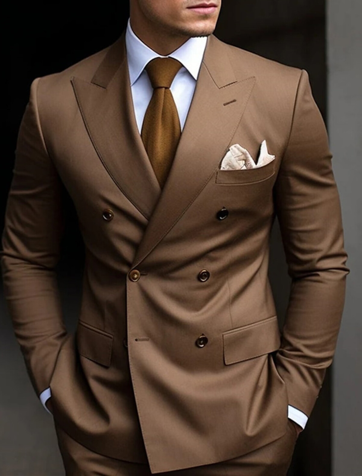 Men Suits Double Breasted Slim Fit Peak Lapel Tuxedo Formal Prom Groom Custom