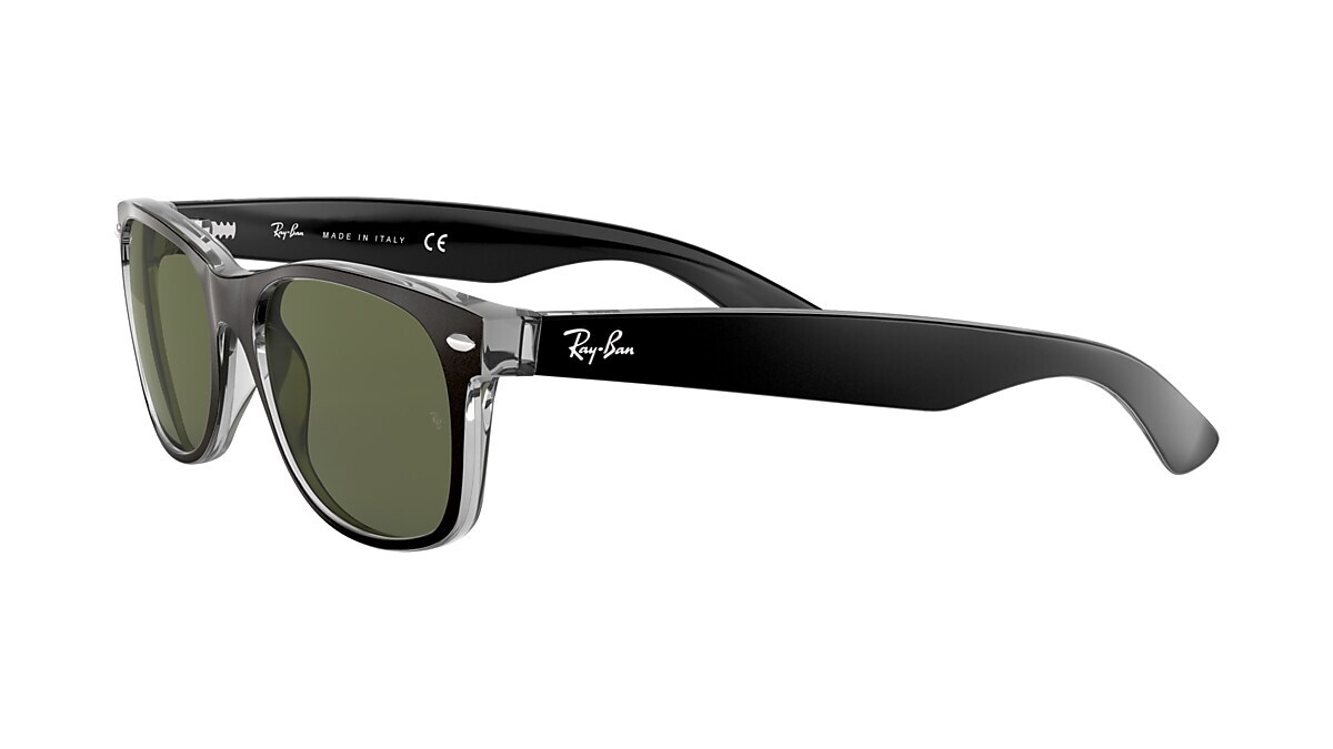 Ray-Ban New Wayfarer Black/Transparent 55mm Green G-15 Sunglasses RB2132 6052 55