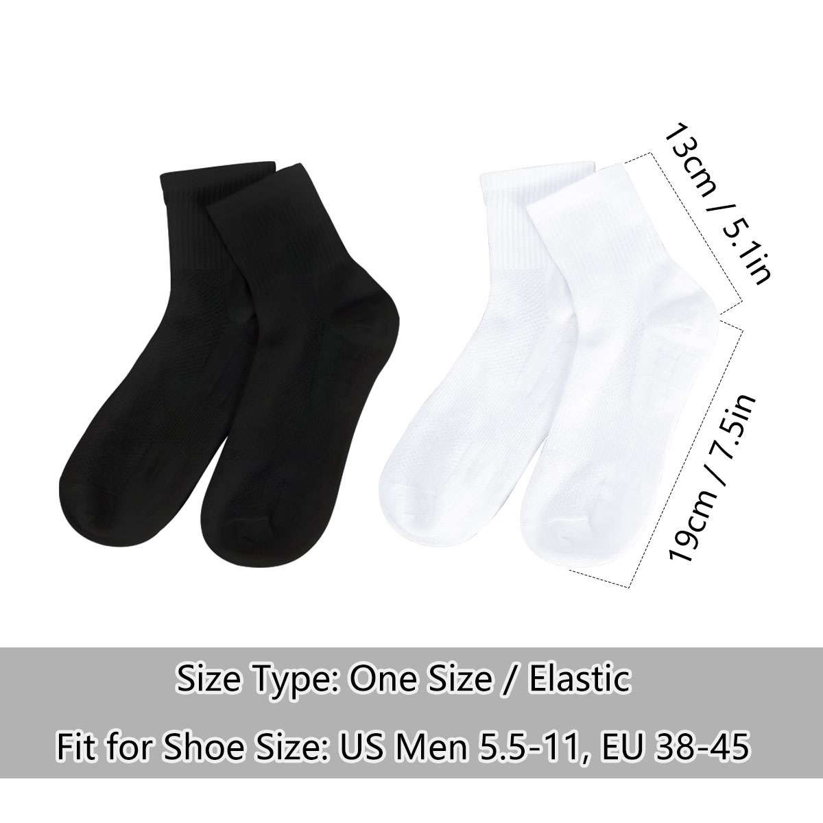 1/2/5 Pairs Mens Crew Socks for Work Sports Athletic Cotton Socks Size 5.5-11