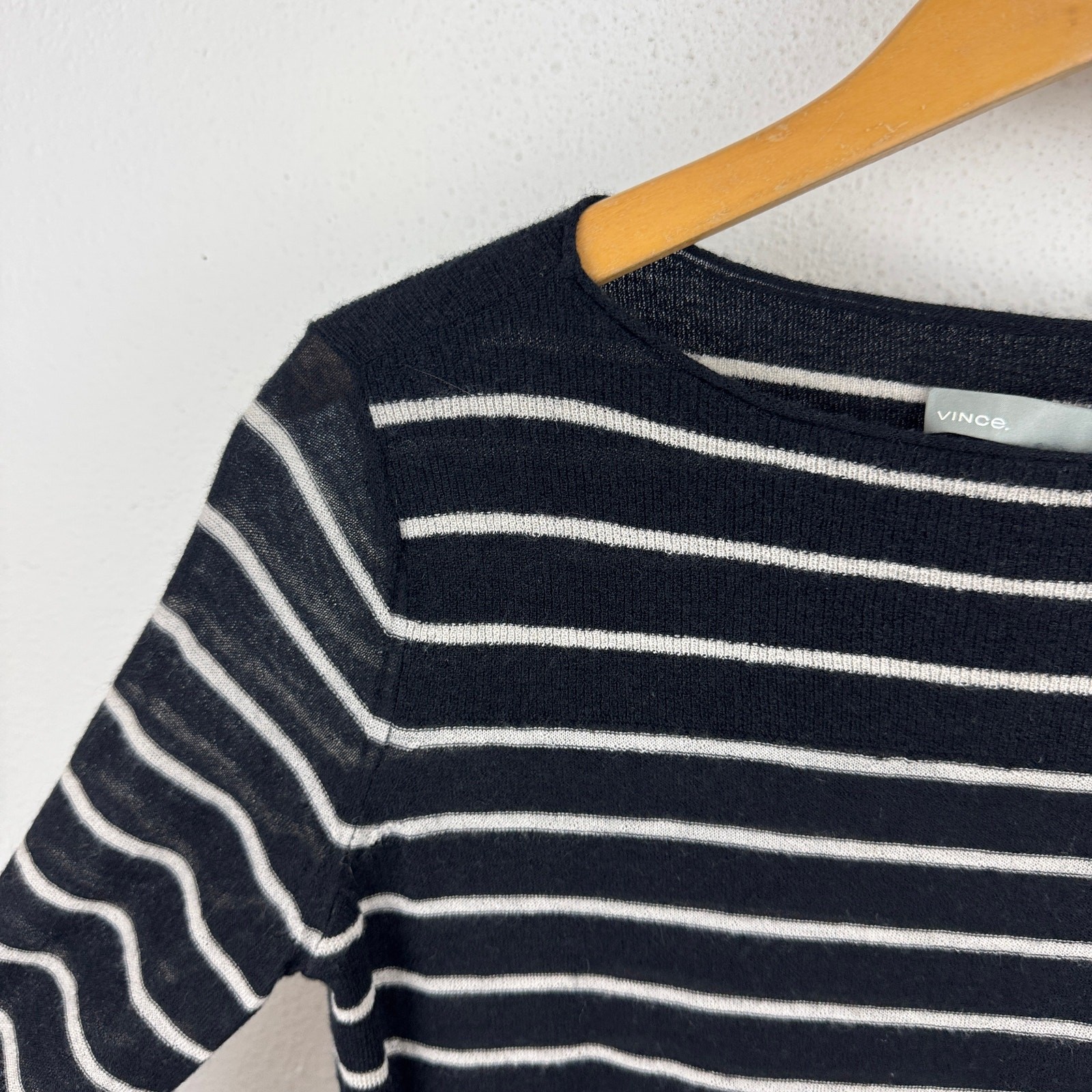 Vince Striped Lightweight Cashmere Sweater XS Black