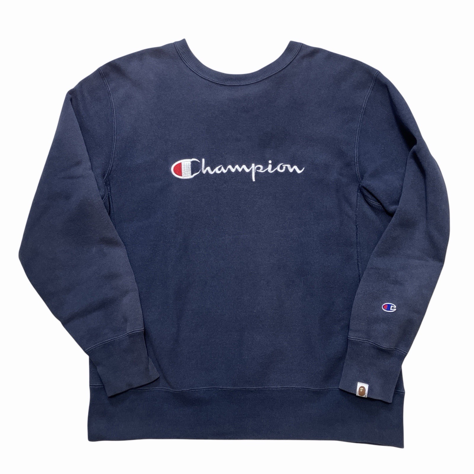 A BATHING APE Champion Reverse Weave Logo Print Sweatshirt Men’s Size XL Japan