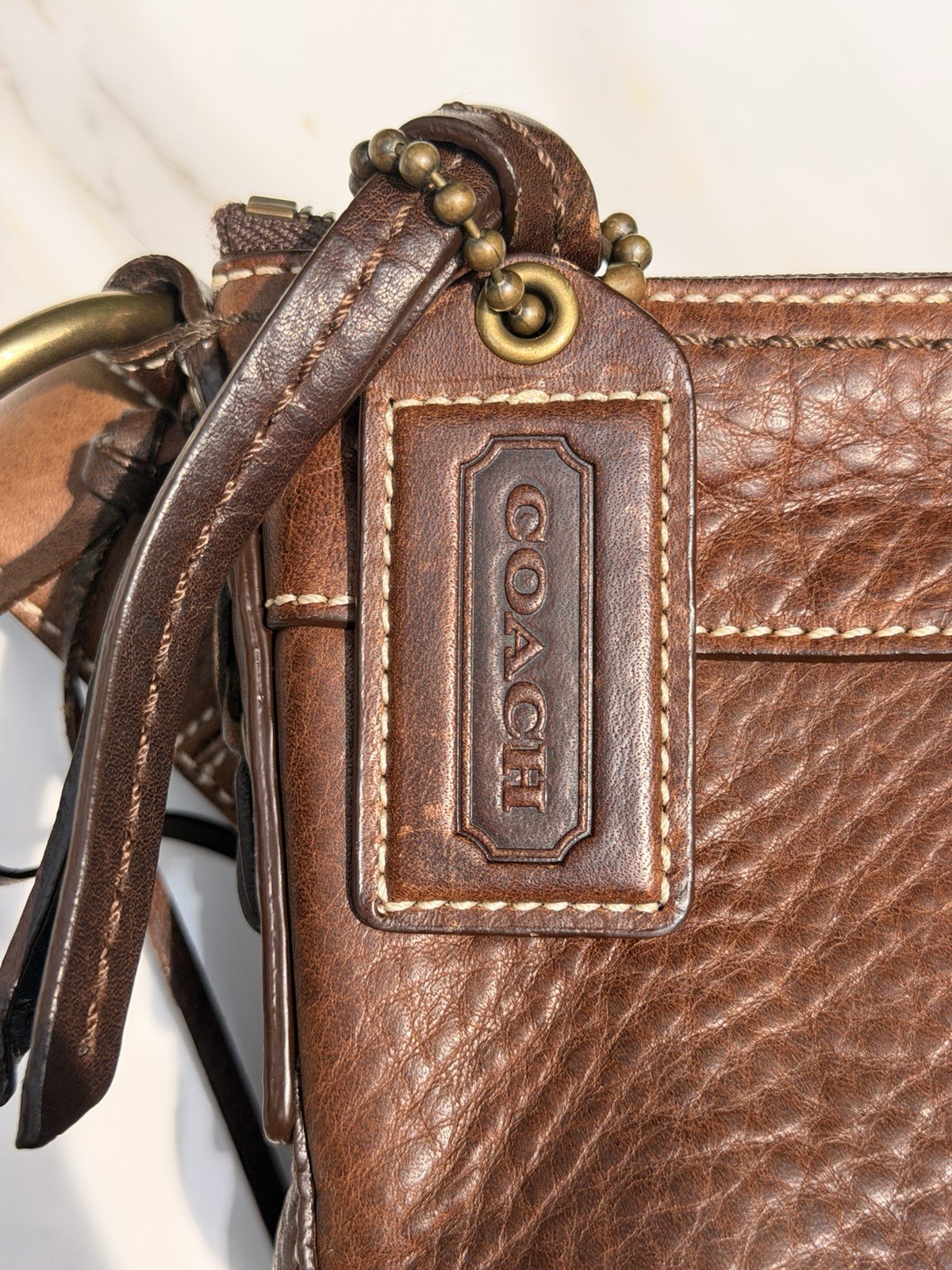 COACH 10398 Vintage Shoulder Bag Ziplock Leather Brown Gold Hardware
