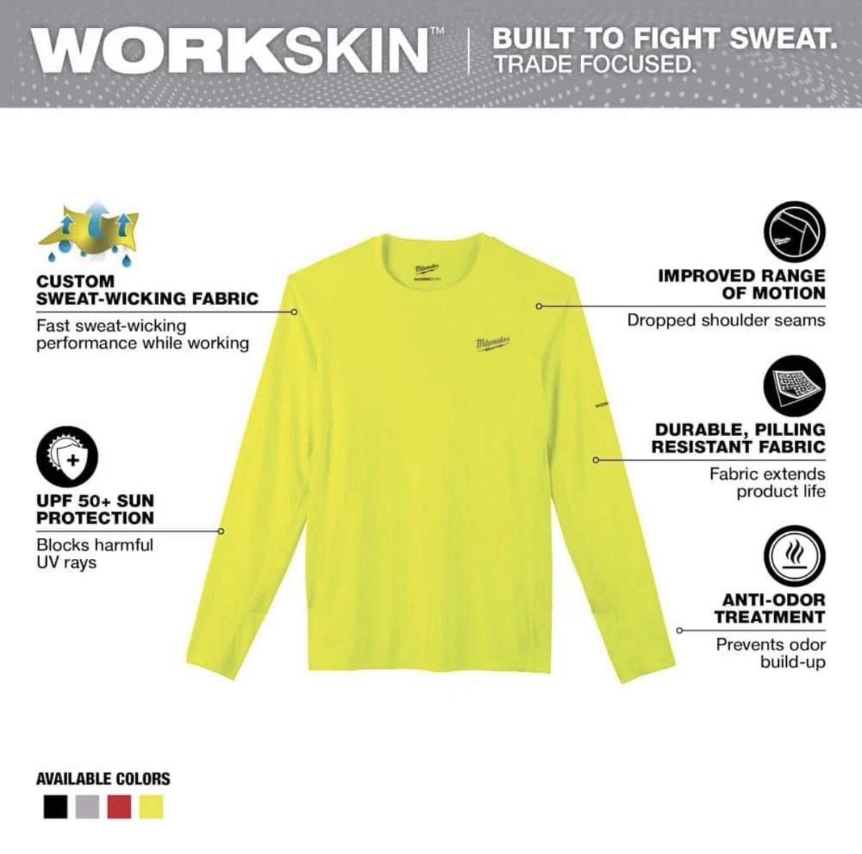 Milwaukee Men’s XL Hi-Vis WORKSKIN Lightweight Performance Long-Sleeve T-Shirt