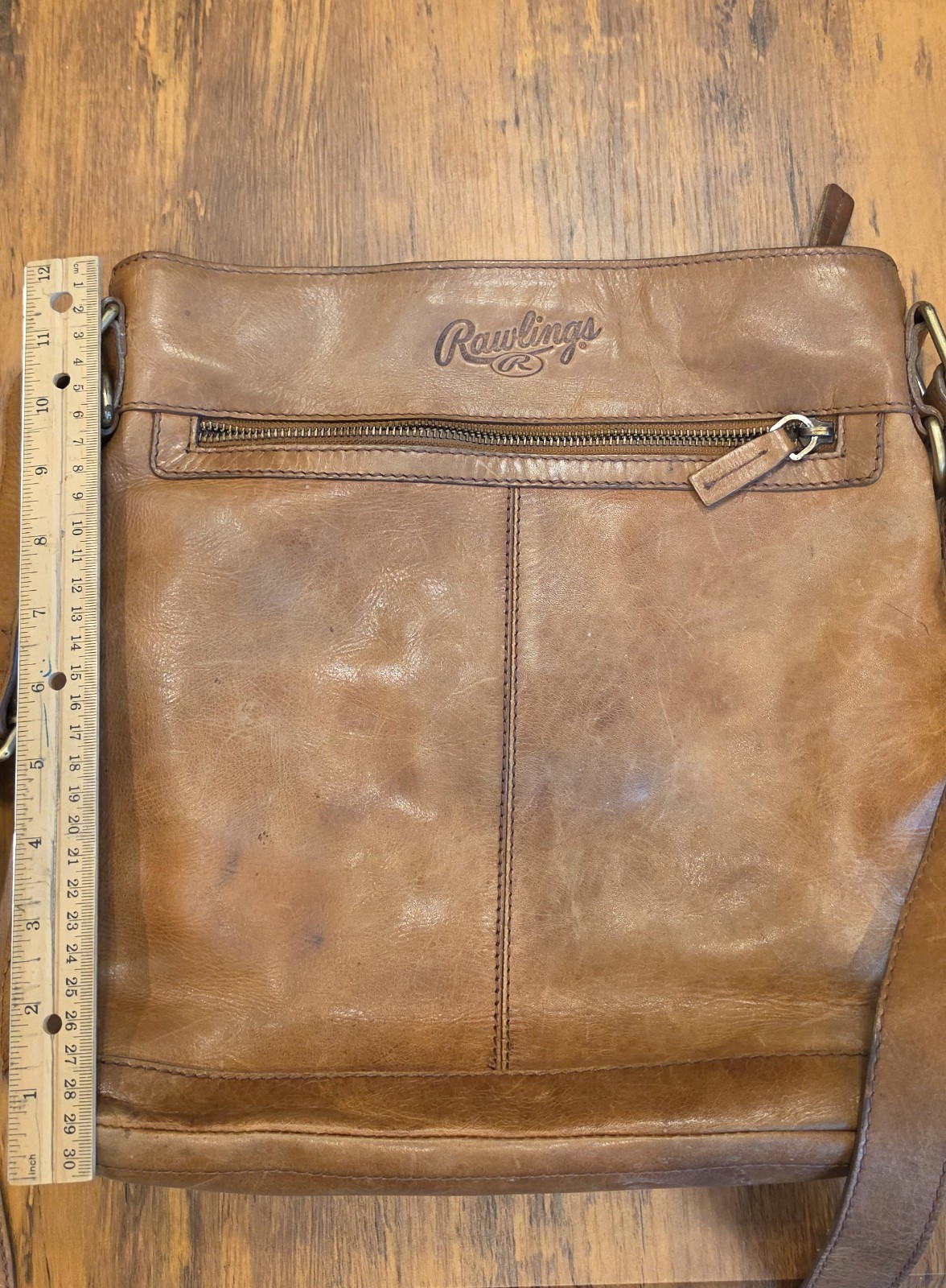 Rawlings Brown Distressed Crossbody Bag Zip Adjustable Strap Pockets Lined