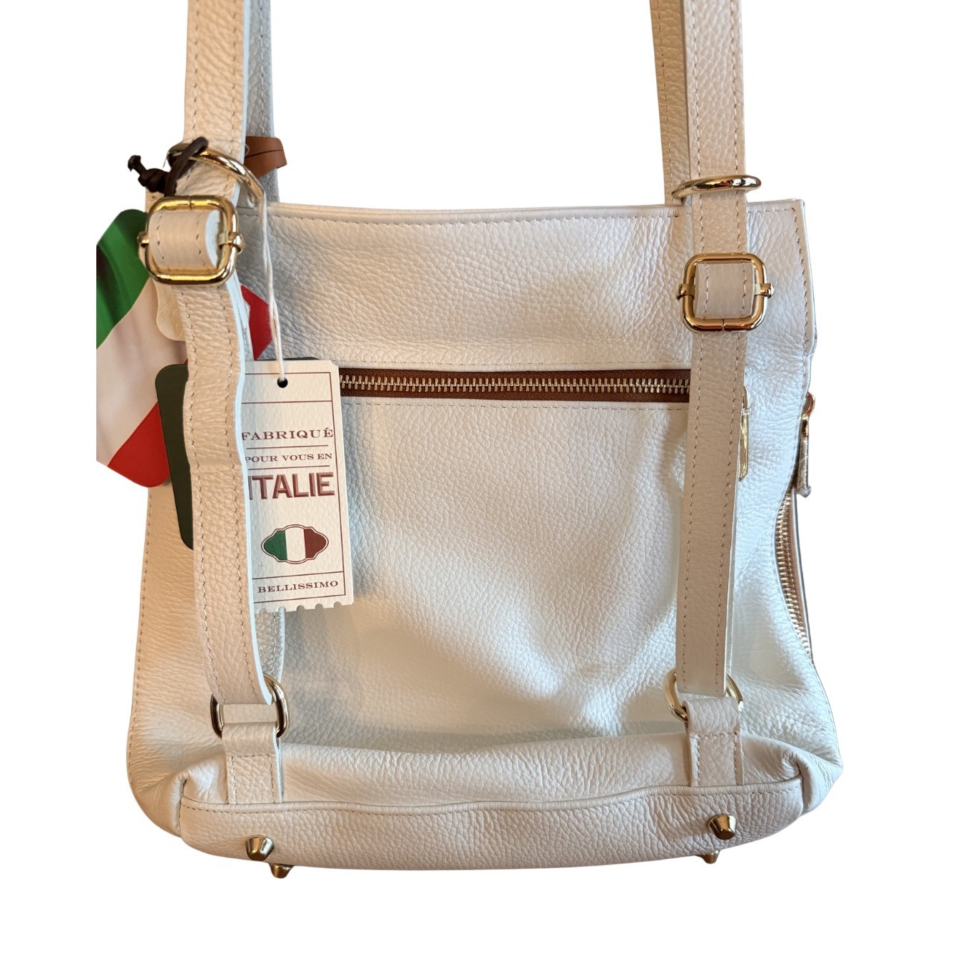 Valentina Italian Leather Convertible Backpack Shoulder Bag White Tan 1485 NWT