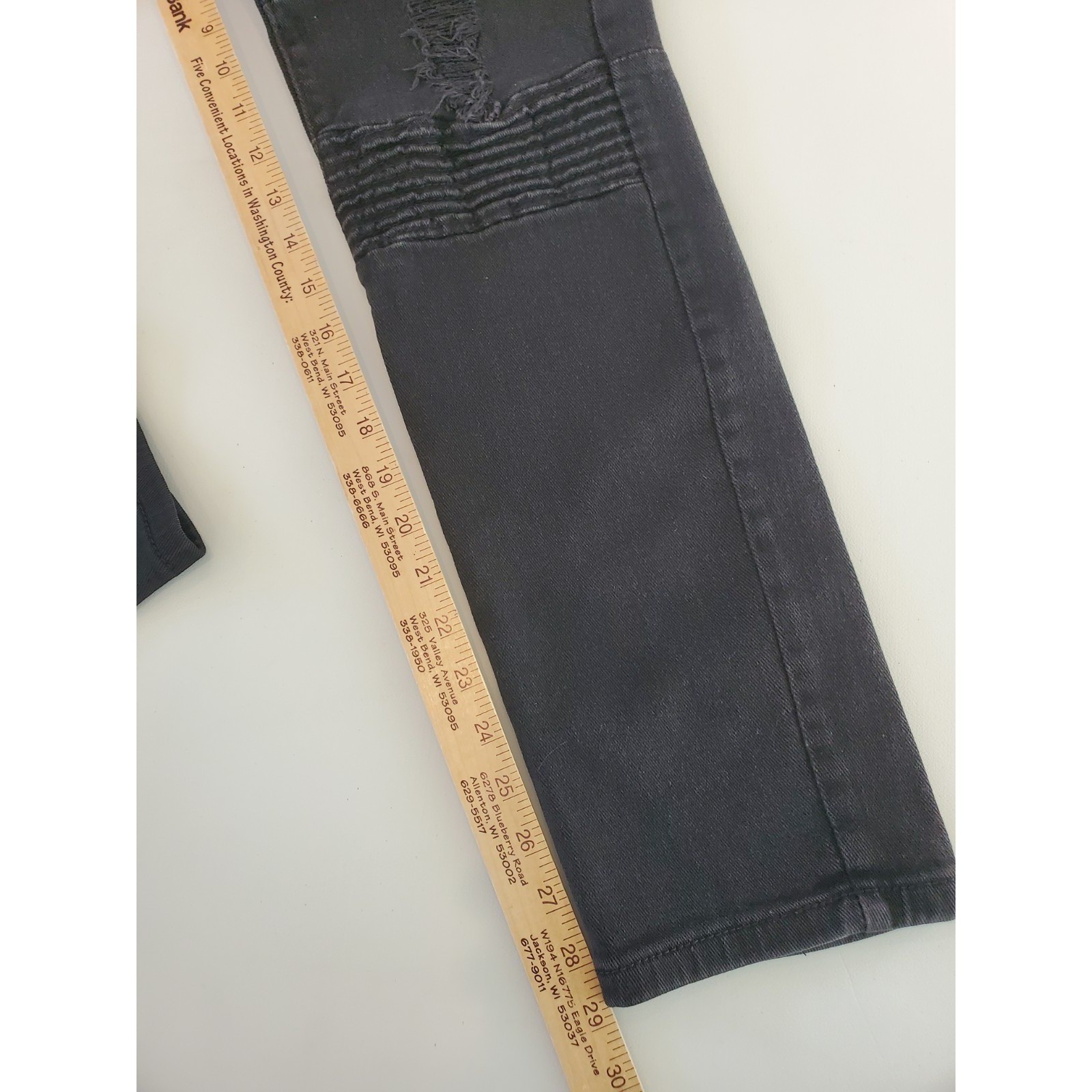 Waimea Mens 36×32 Skinny Fit Moto Jeans Black Distressed Biker Ribbed Denim