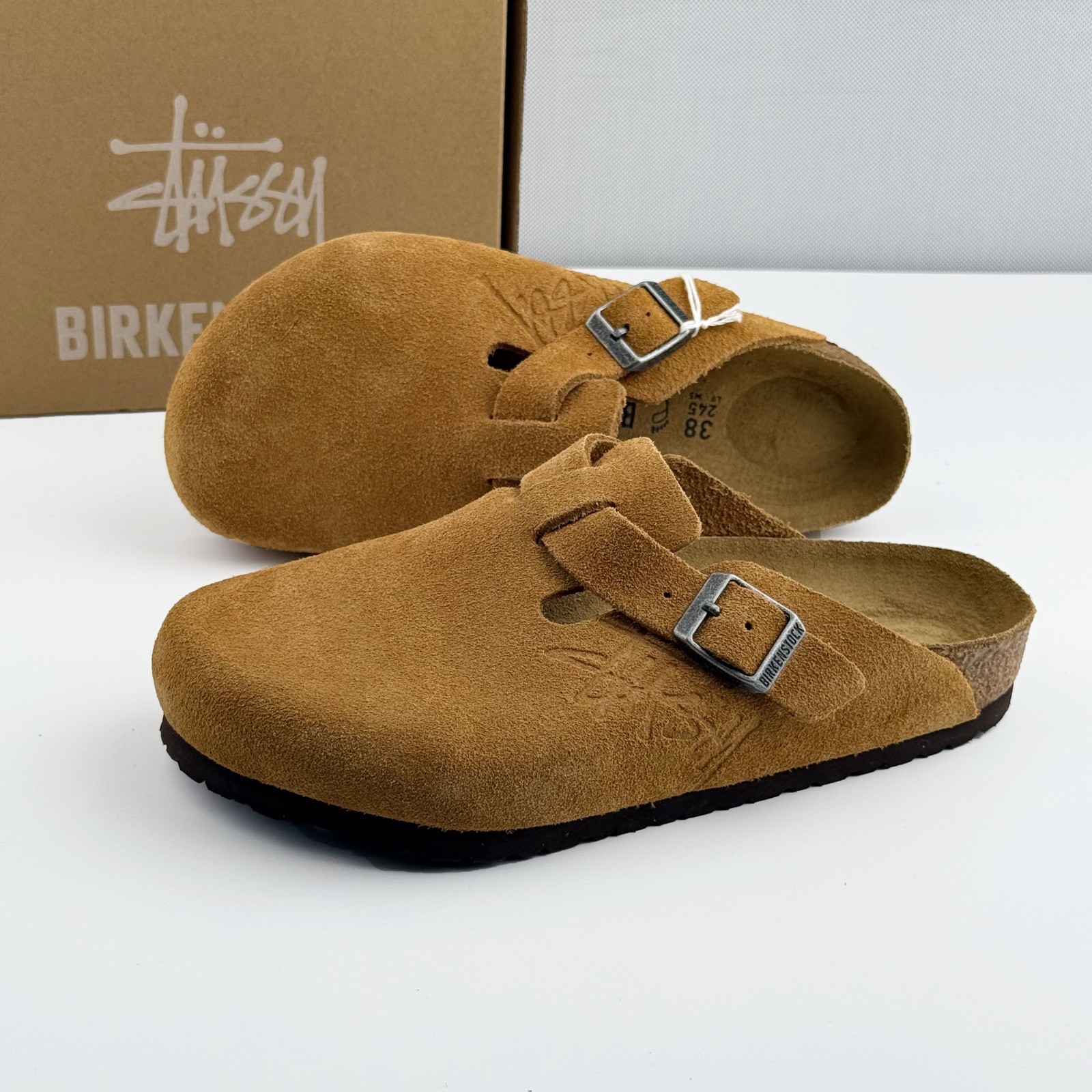 Birkenstock Boston X Stussy Suede Comfort Clog Caramel Women’s and Men’s Shoes