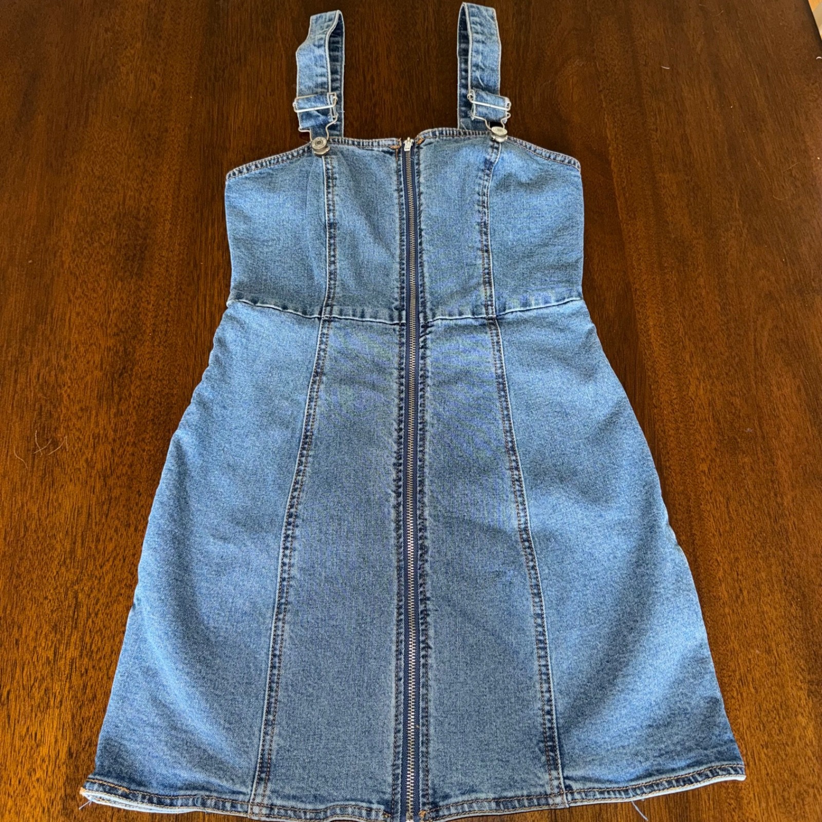 Forever 21 Overall Zipper Denim Dress Stretch Size Small