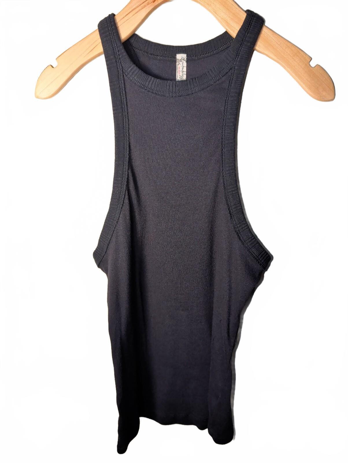 Free People Intimately FP Black Ribbed Racerback Tank Top Womens M Medium Casual