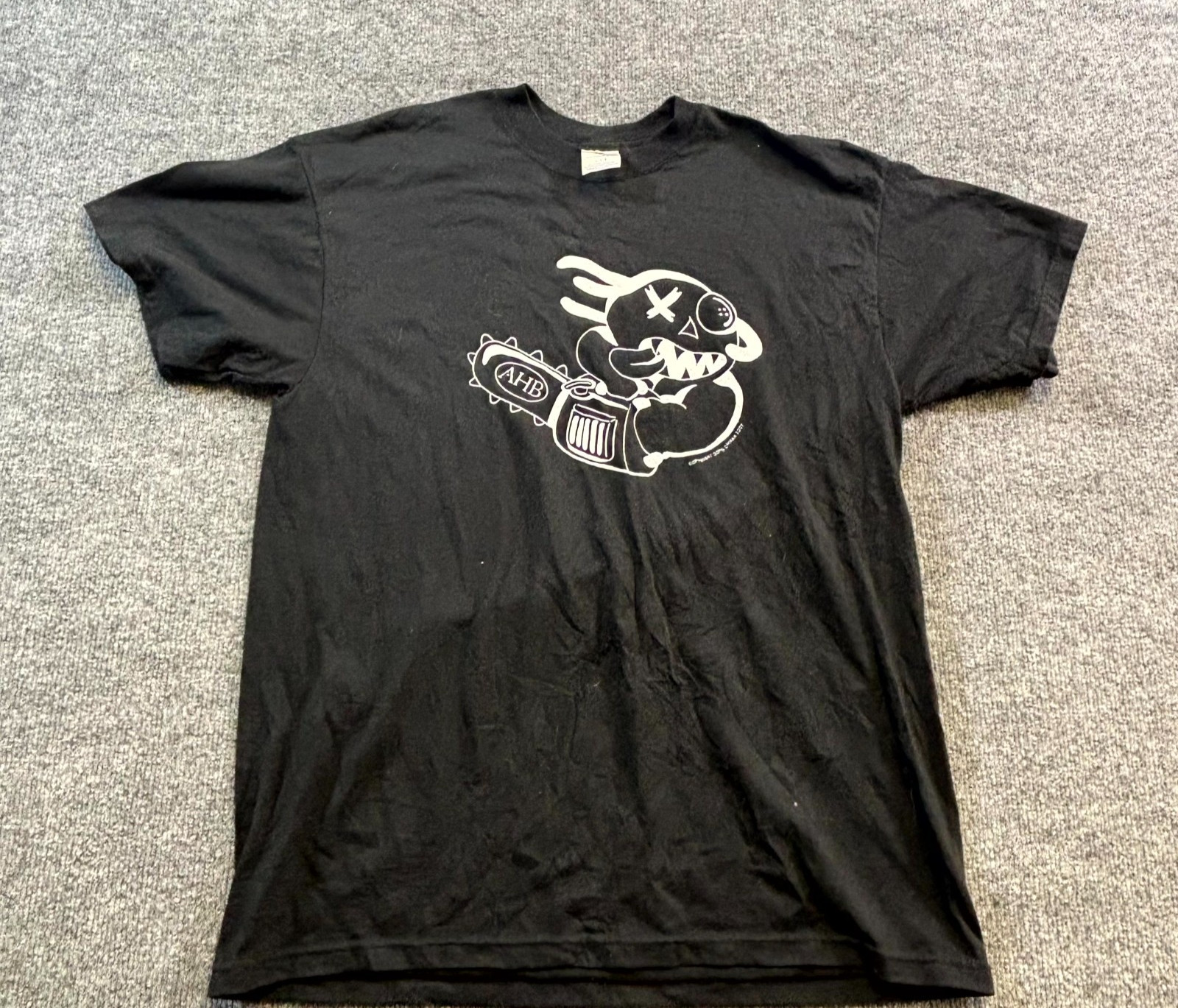 VTG Jerzees Heavyweight Blend T-Shirt Mens L Black Cartoon Holding Chainsaw AHB