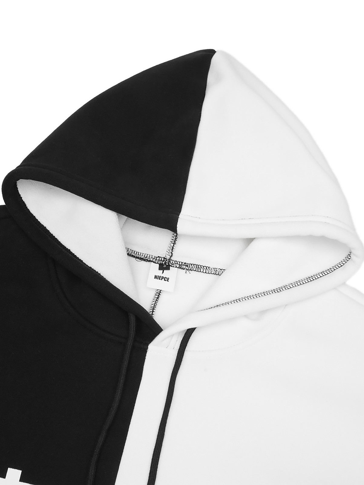 Niepce Men’s Black White Split Color Block Hoodie Japanese Tokyo Kanji Pullover