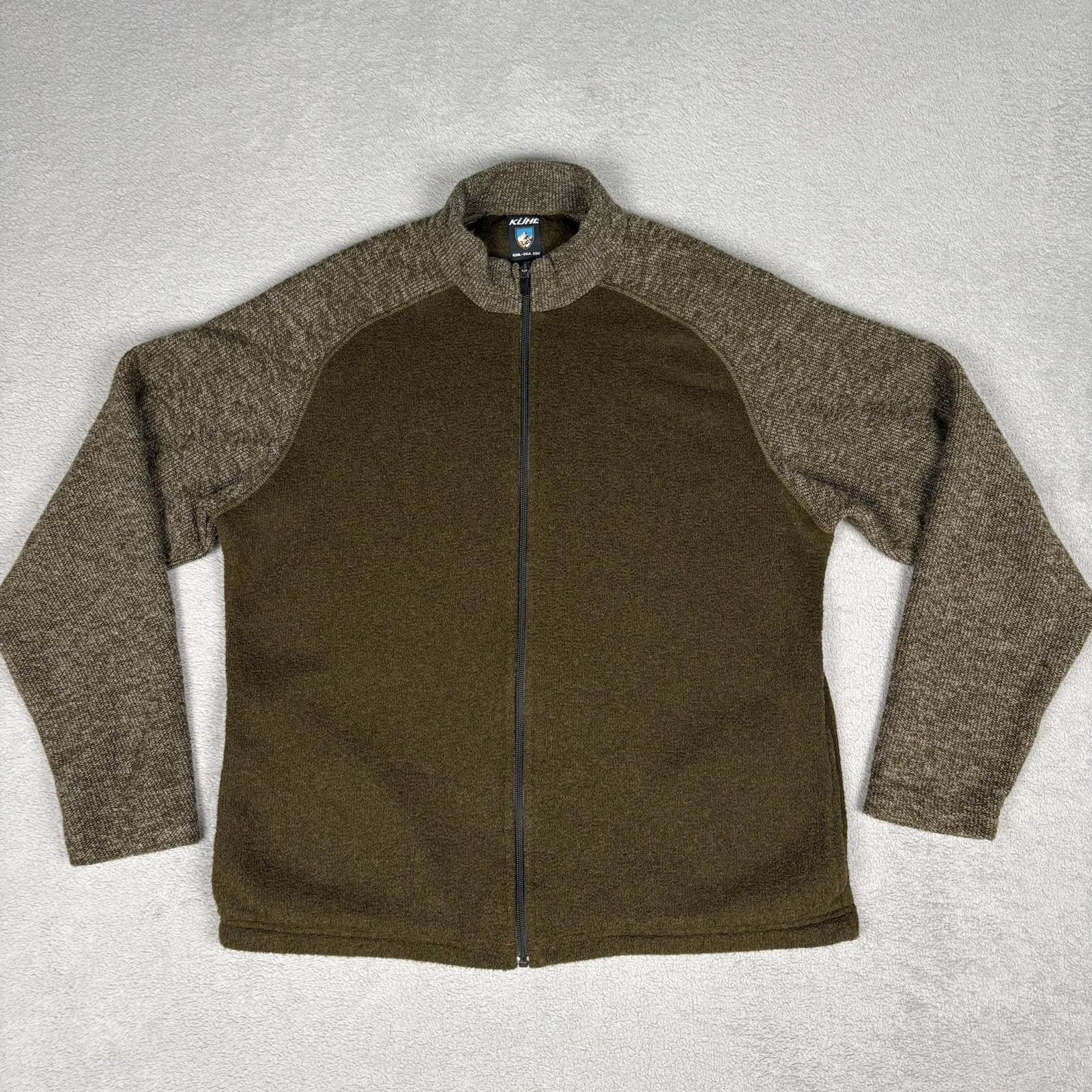 Kuhl Full Zip Jacket Mens Medium Brown Fleece Sweater Lined Hiking Layer