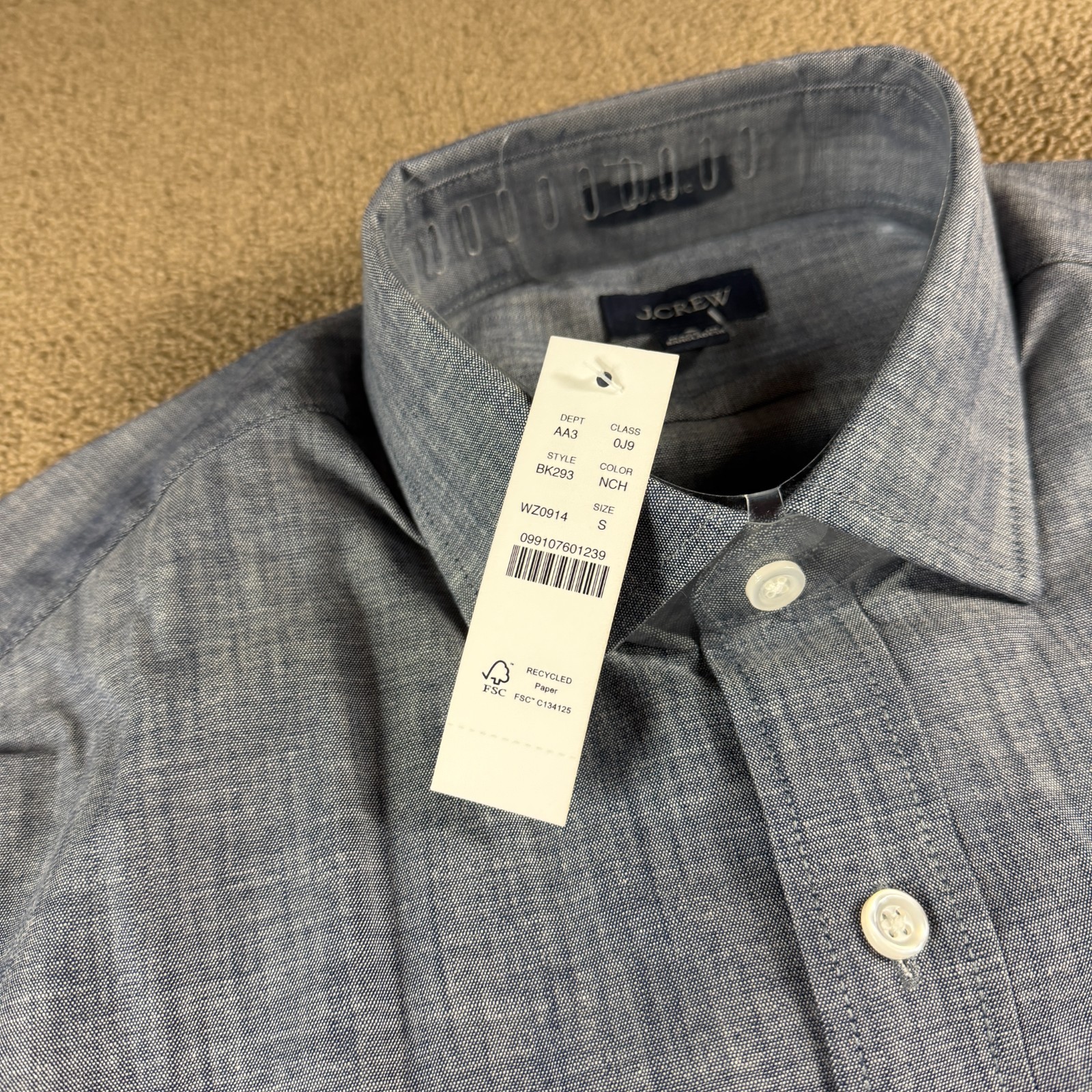 J.Crew Bowery Long Sleeve Button Up Shirt Blue Chambray Size S NWT MSRP $98
