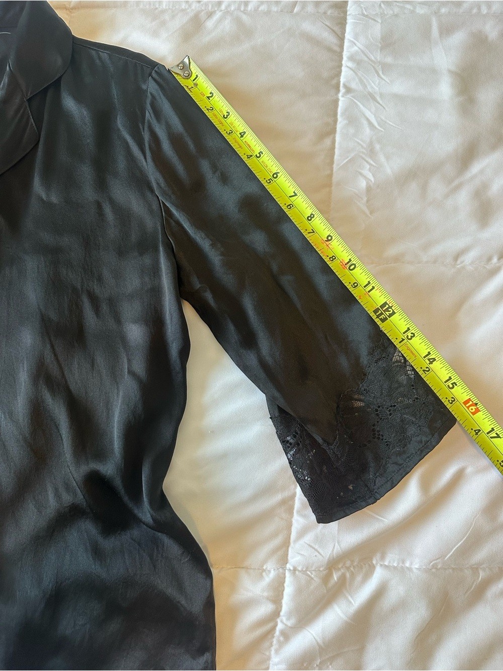 Nordstrom 100% Silk Black Button-Front Collared Top with Lace Trim Size M Luxe