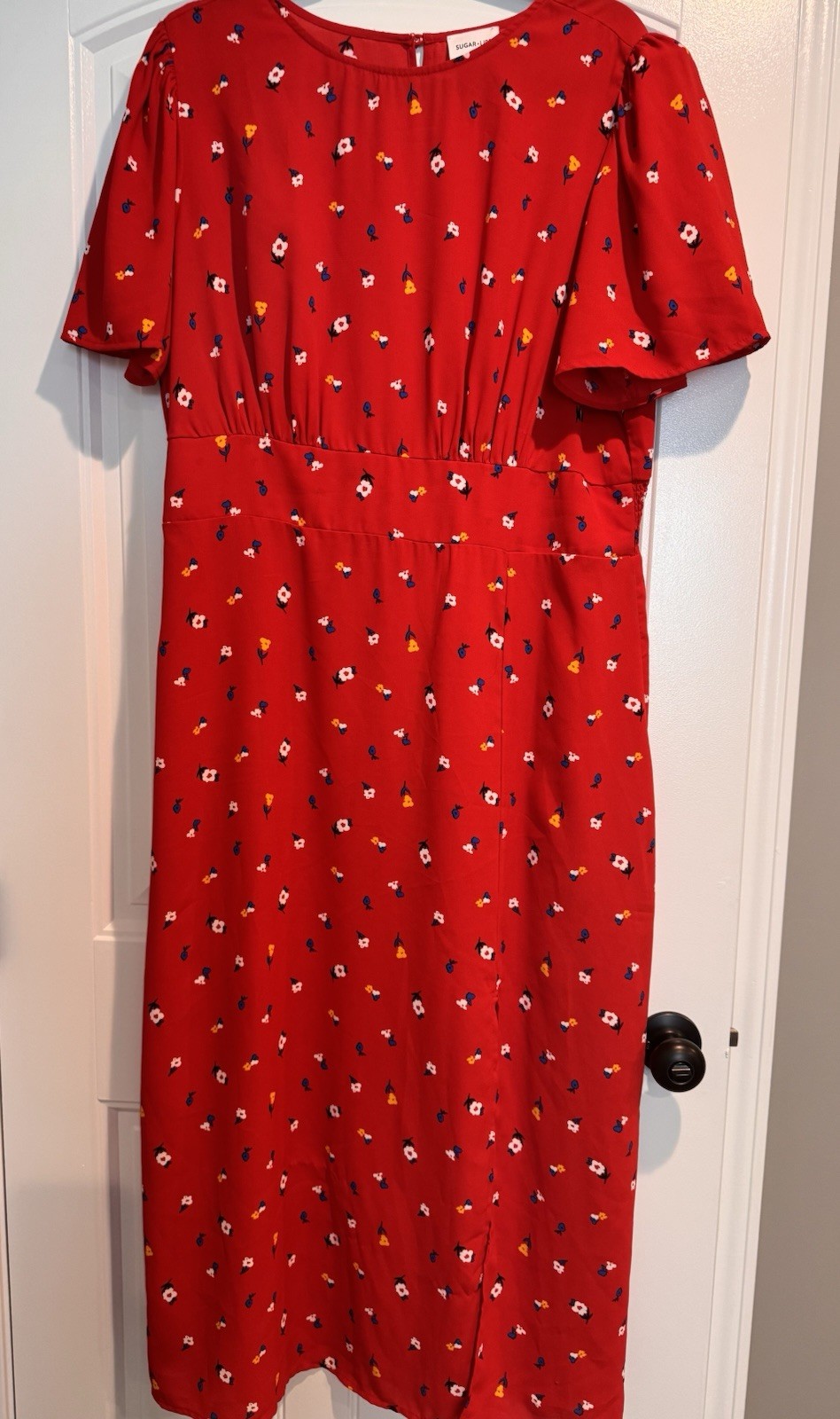Sugarlips Women’s Dress, Red Floral, 2X, Long Length With Front Slit