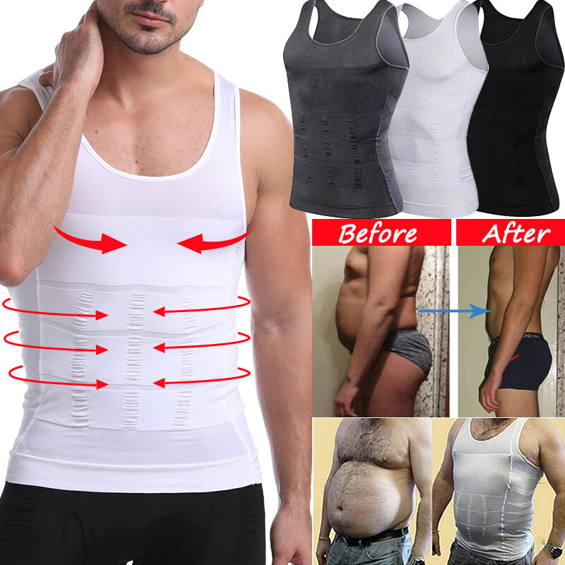 MENS SLIMMING BODY SHAPER BELLY CHEST COMPRESSION VEST GIRDLE SHIRTS TANK TOP US