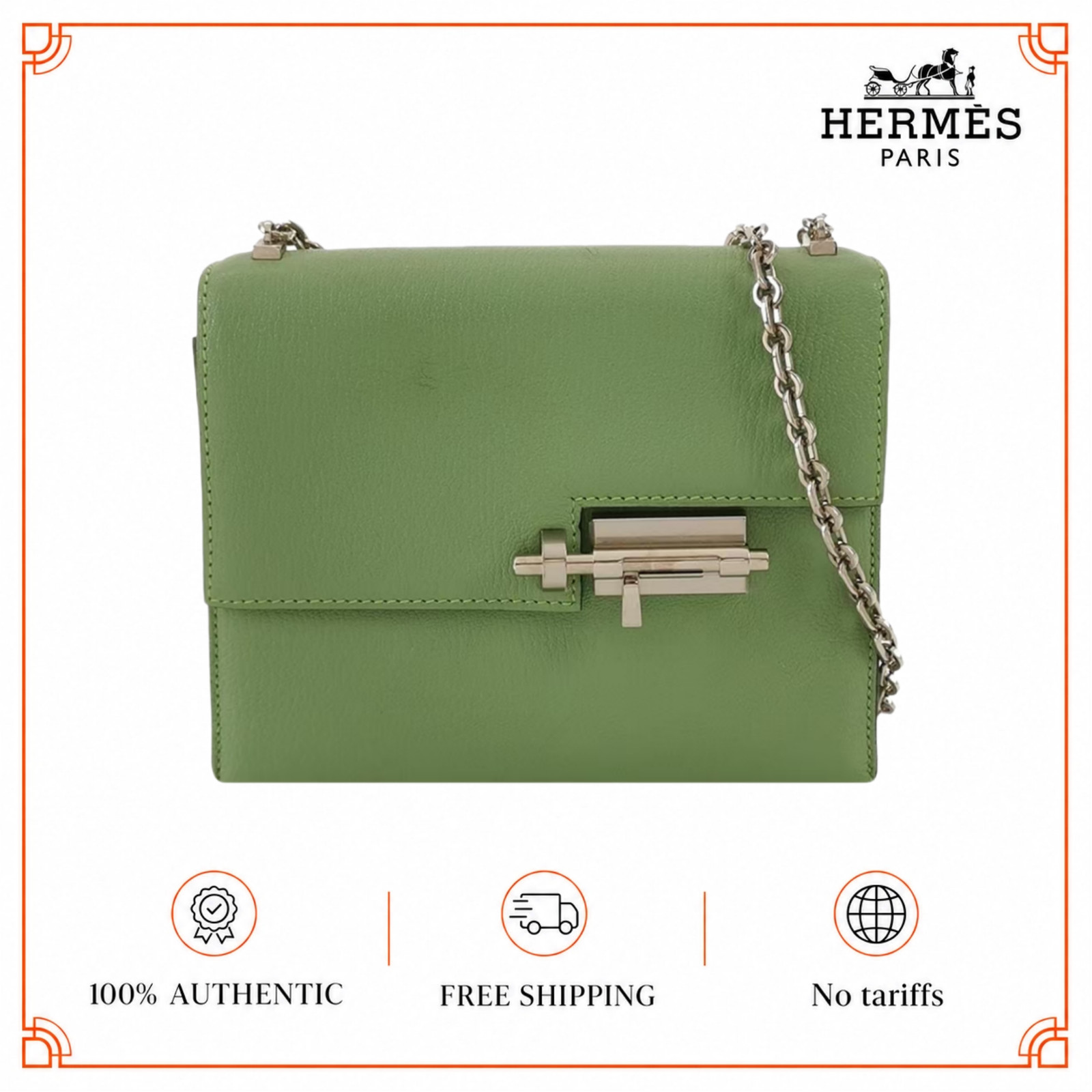 Hermes Verrou Mini 17 Chevre Mysore Vert Criquet 3I Avocado Green SilverPHW Auth
