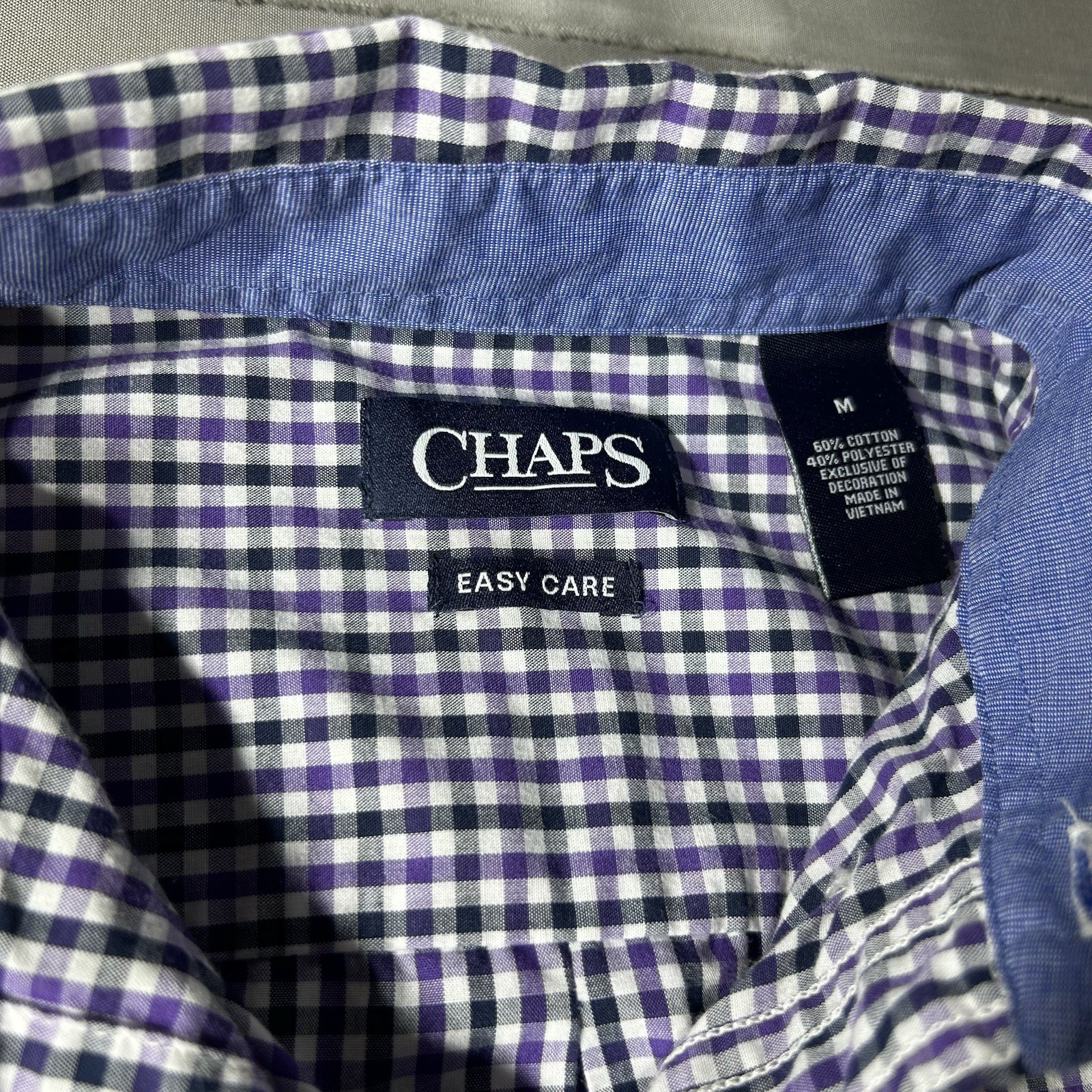 Chaps Easy Care Long Sleeve Button Down Gingham Shirt Purple White Black Medium