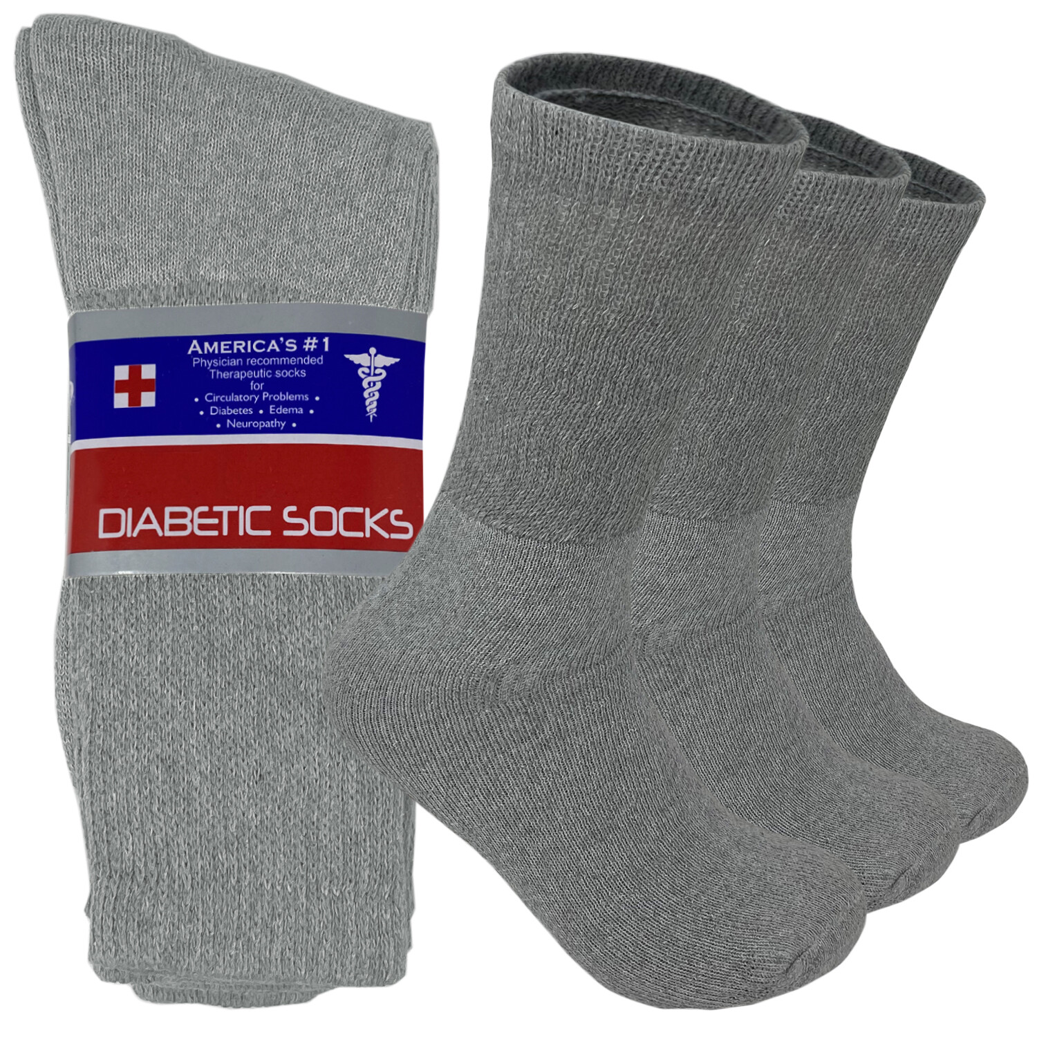 3,6,12 Pairs Lot Men’s Gray Circulatory Diabetic Crew Socks 9-11,10-13,13-15