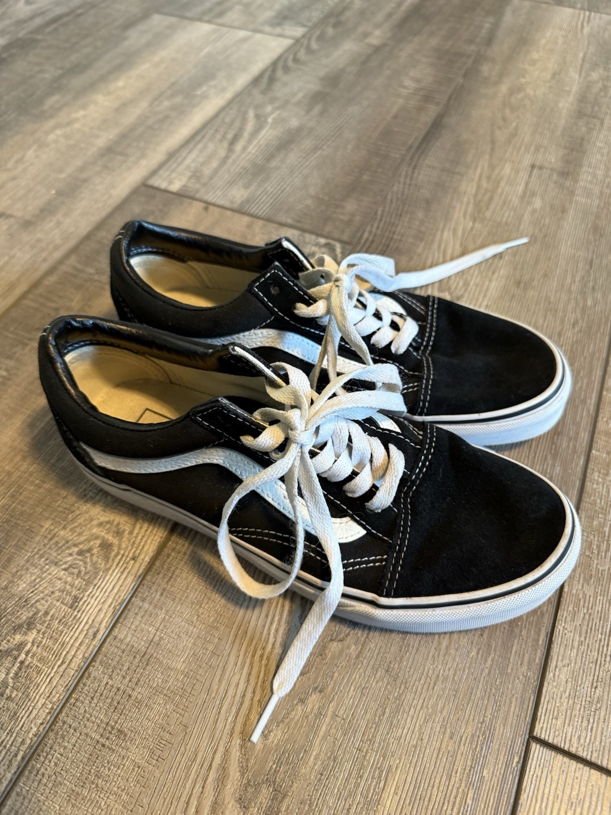 Vans Old Skool Black White Suede Canvas Low Top Shoes Mens 5.5 Women 7