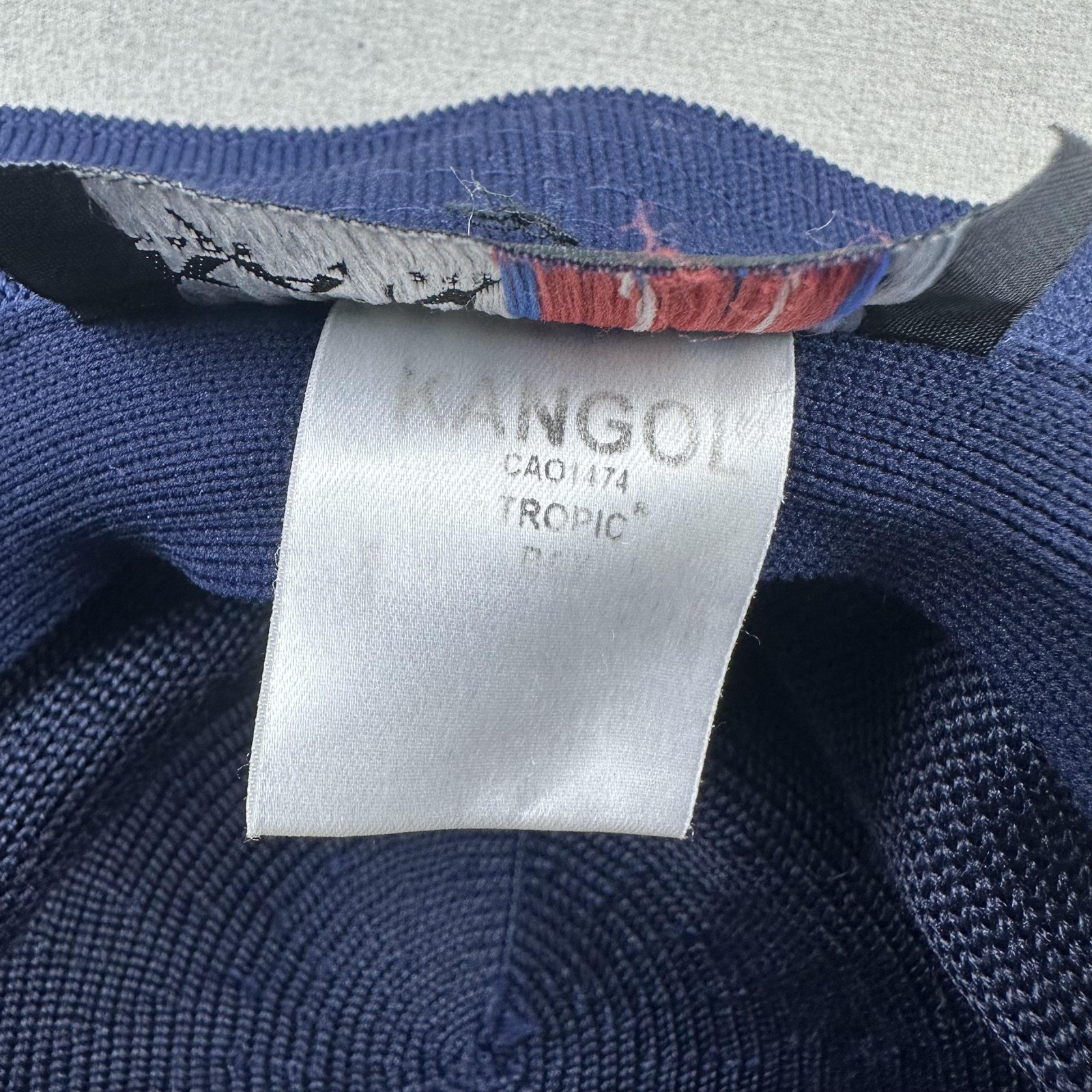 Vintage Kangol Bucket Hat Cap 7-1/8 Navy Blue Tropic Kangaroo Logo Woven 90s