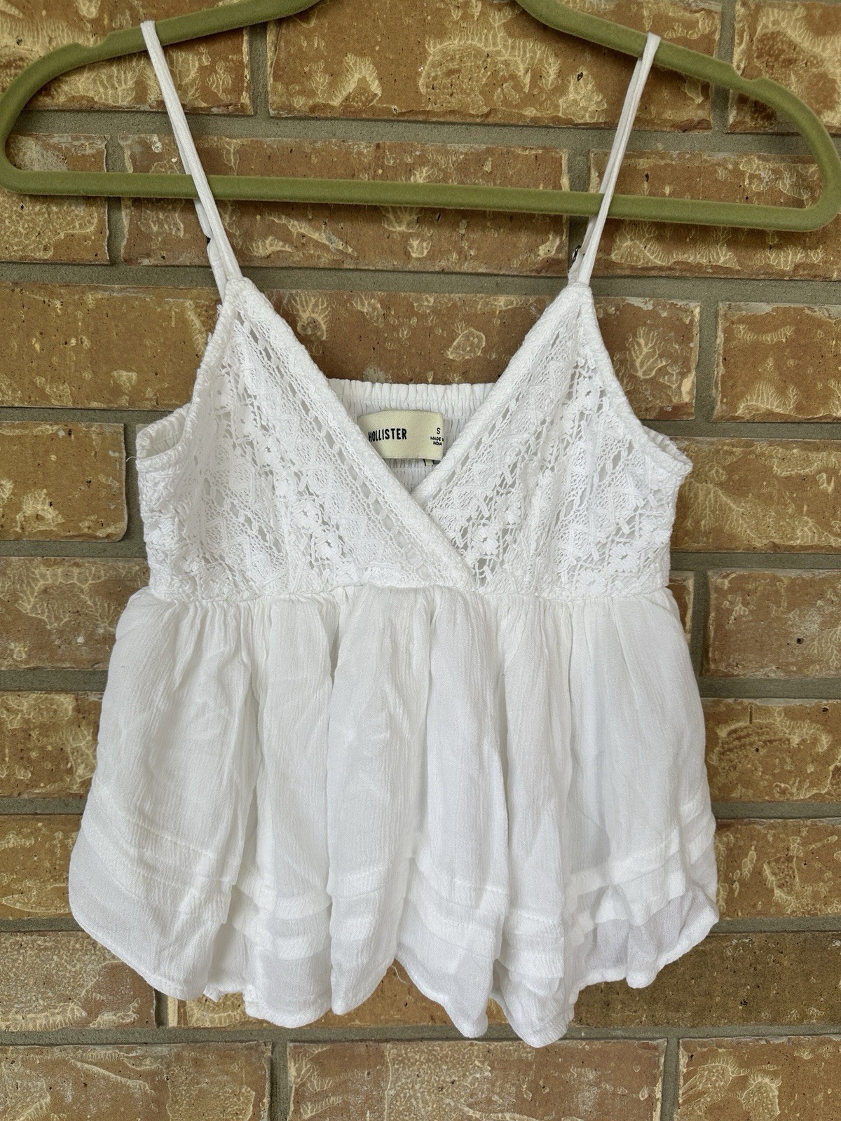 Y2K Vintage Hollister White Babydoll Top With Lace Trim Woman’s Size S