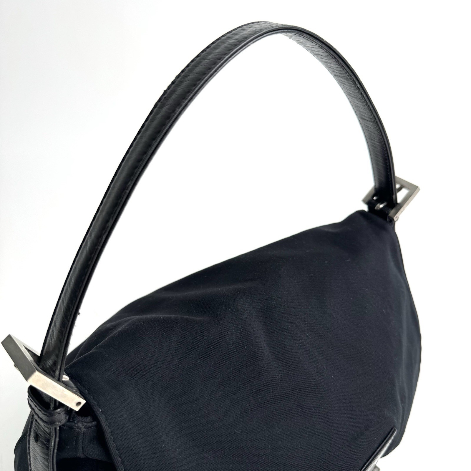 Auth Fendi Cotton Jersey Mamma Baguette FF Logo One Shoulder Bag Black Y2K