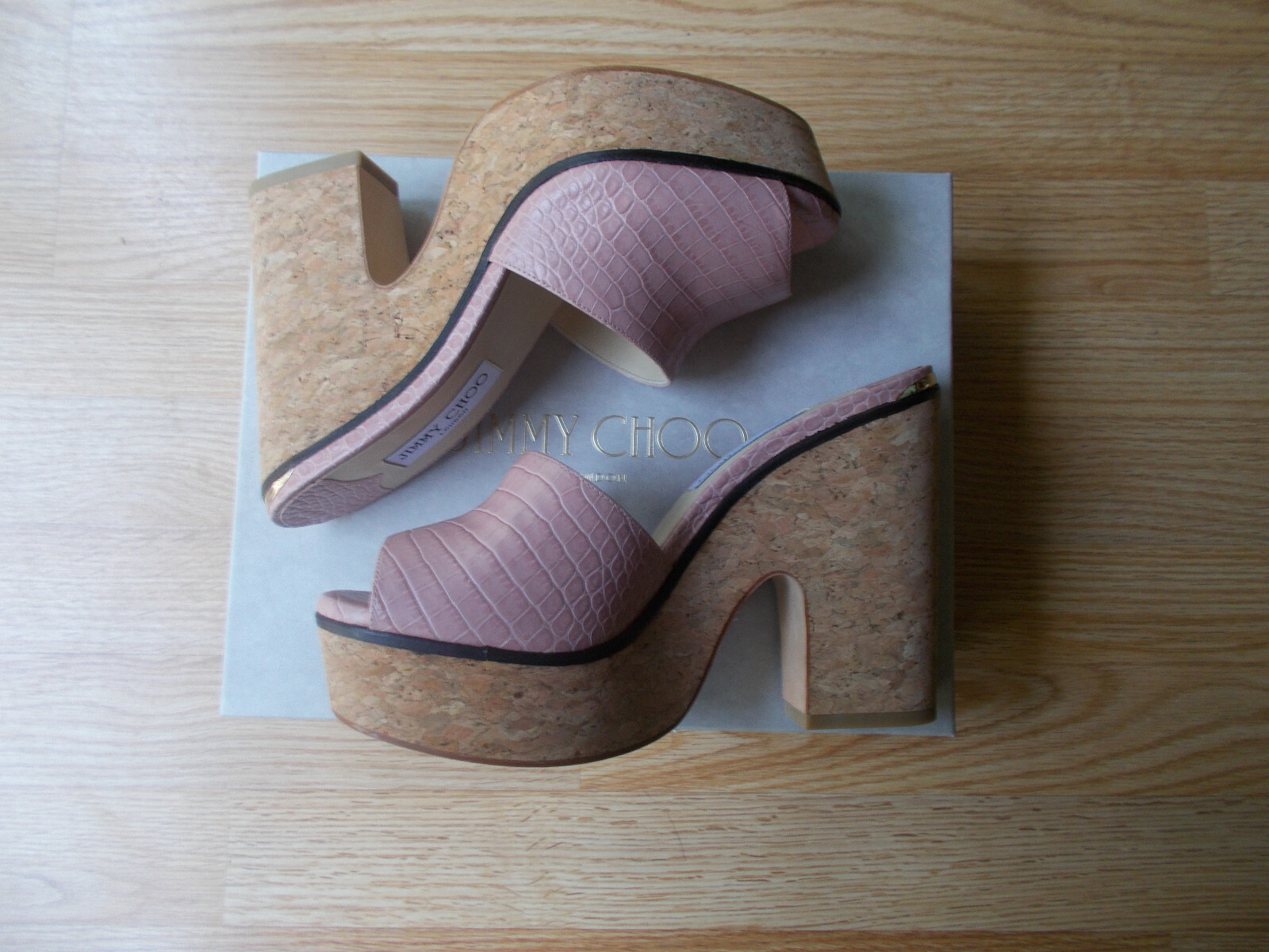 Jimmy Choo Deedee 125 mm Slide Sandals Wedge Cork Heel Blush 40 US 9 9.5 NIB