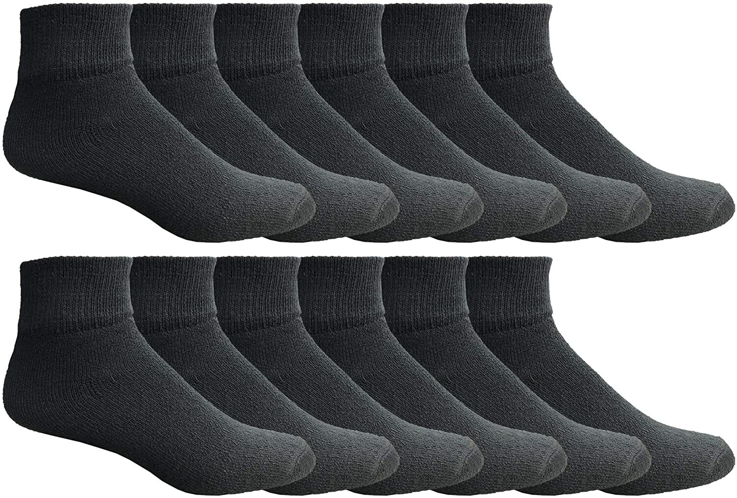 12 Units of Mens Premium Cotton Quarter Ankle Sport Socks Size 10-13 Black