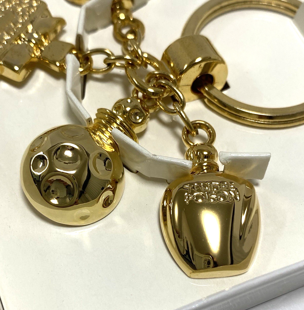 Dior novelty key chain bag charm key holder gold color brand near mint condition