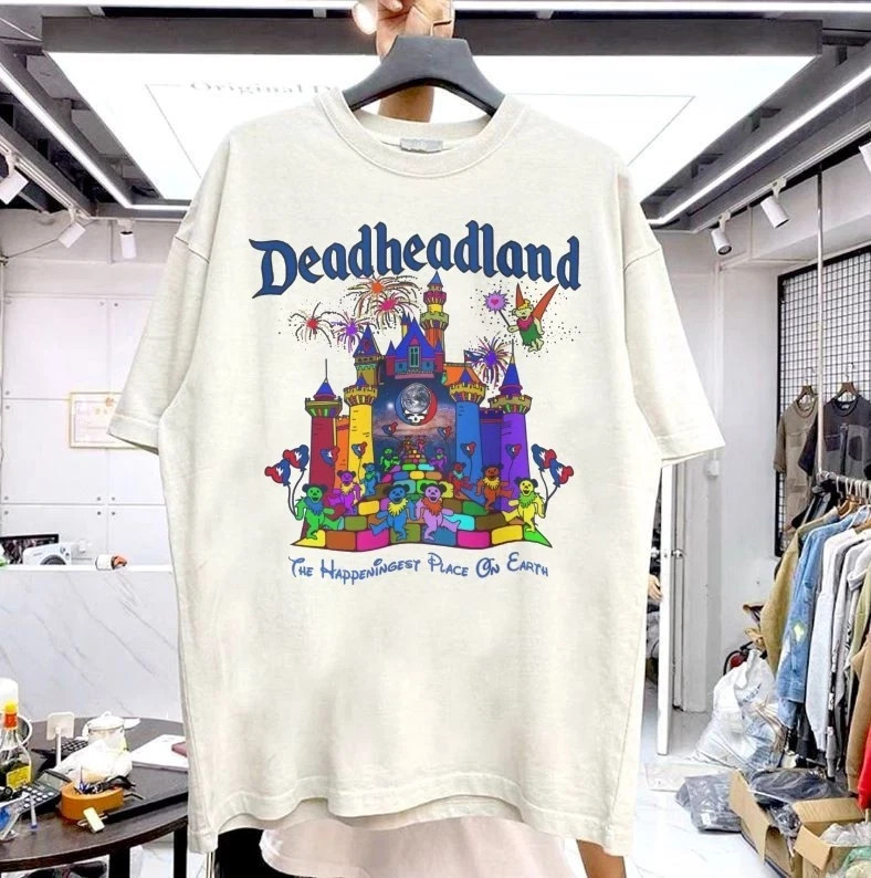 Vtg Grateful Dead DEADHEADLAND Jerry Garcia short sleeve natural shirt VK00942