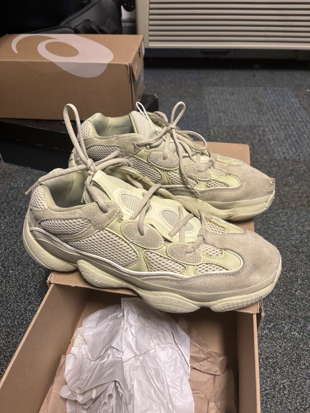 adidas Yeezy 500 Super Moon Yellow Beige Mesh Suede Men’s Athletic Sneaker