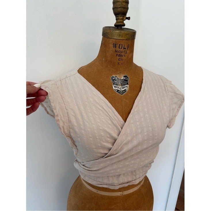 Cream Cotton Crop Top Boho Cottagecore Milkmaid Tie Wrap Size Small