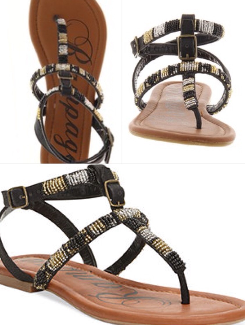 Rampage Palmey Black Beaded Flat (0 to 1/2 In.) Thong Sandals SZ 8.5 M