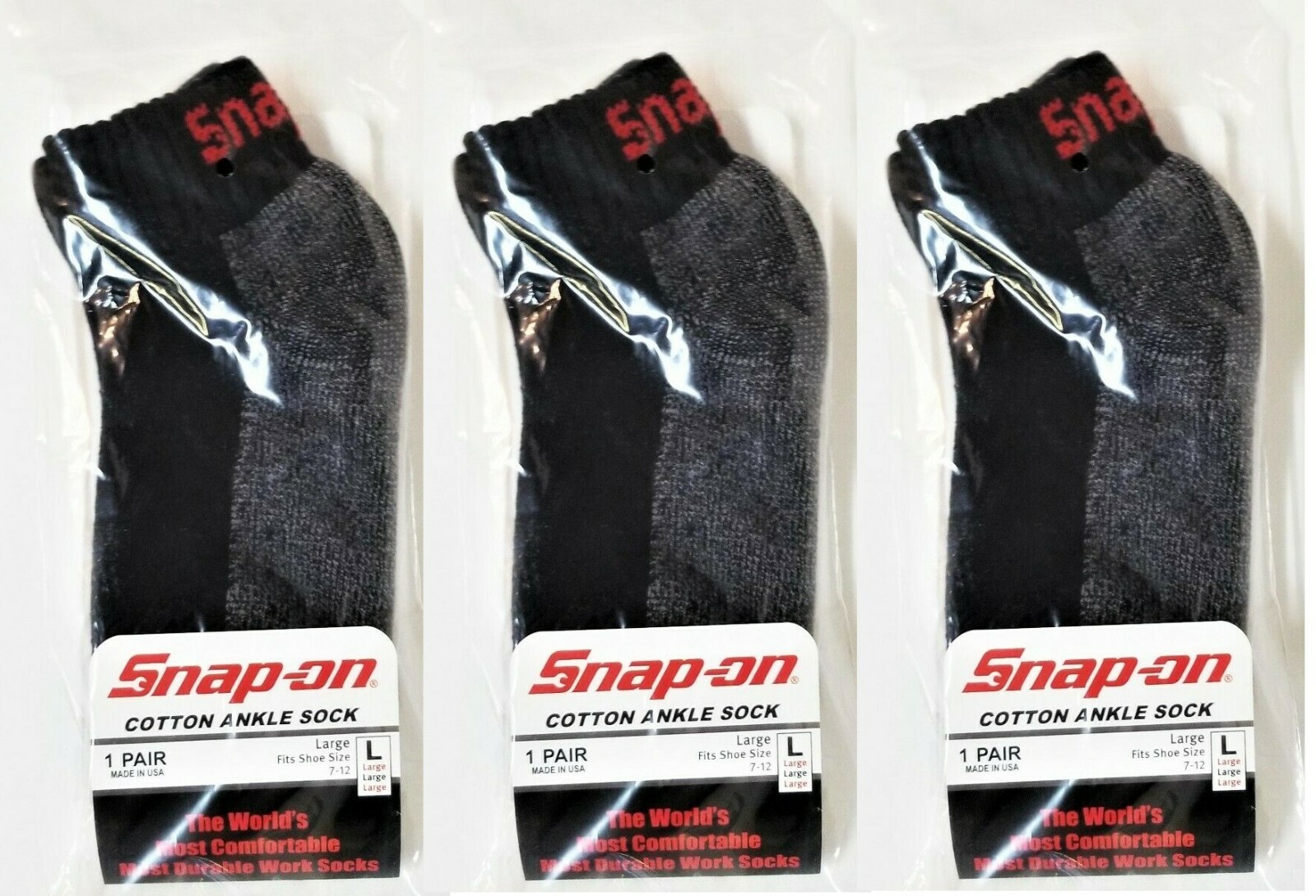 6 PAIRS Men’s BLACK Snap-On Ankle Socks LARGE *FREE SHIPPING* MADE IN USA *NEW*