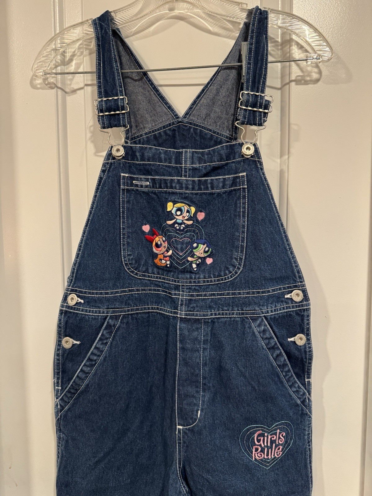 Vintage Y2K Girls Powerpuff Girls Dark Blue Overalls Size 12