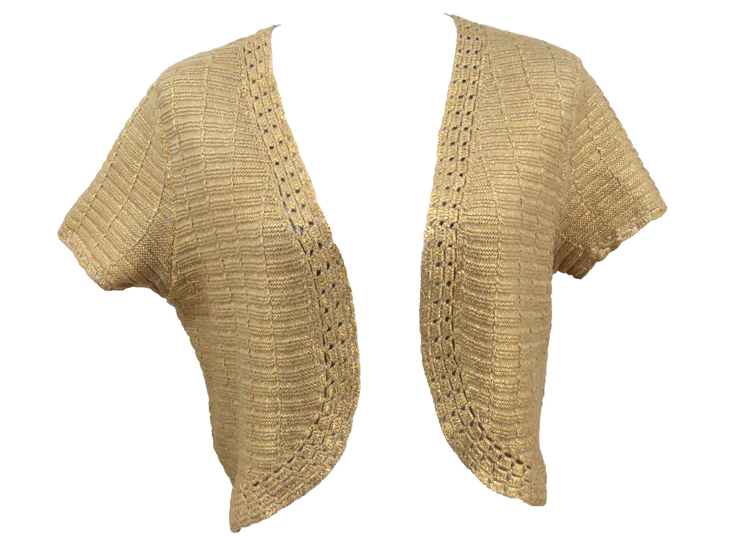Chicos 2 Aspen Foiled Cardigan Sweater Size Large 12 14 Gold Metallic Topper New