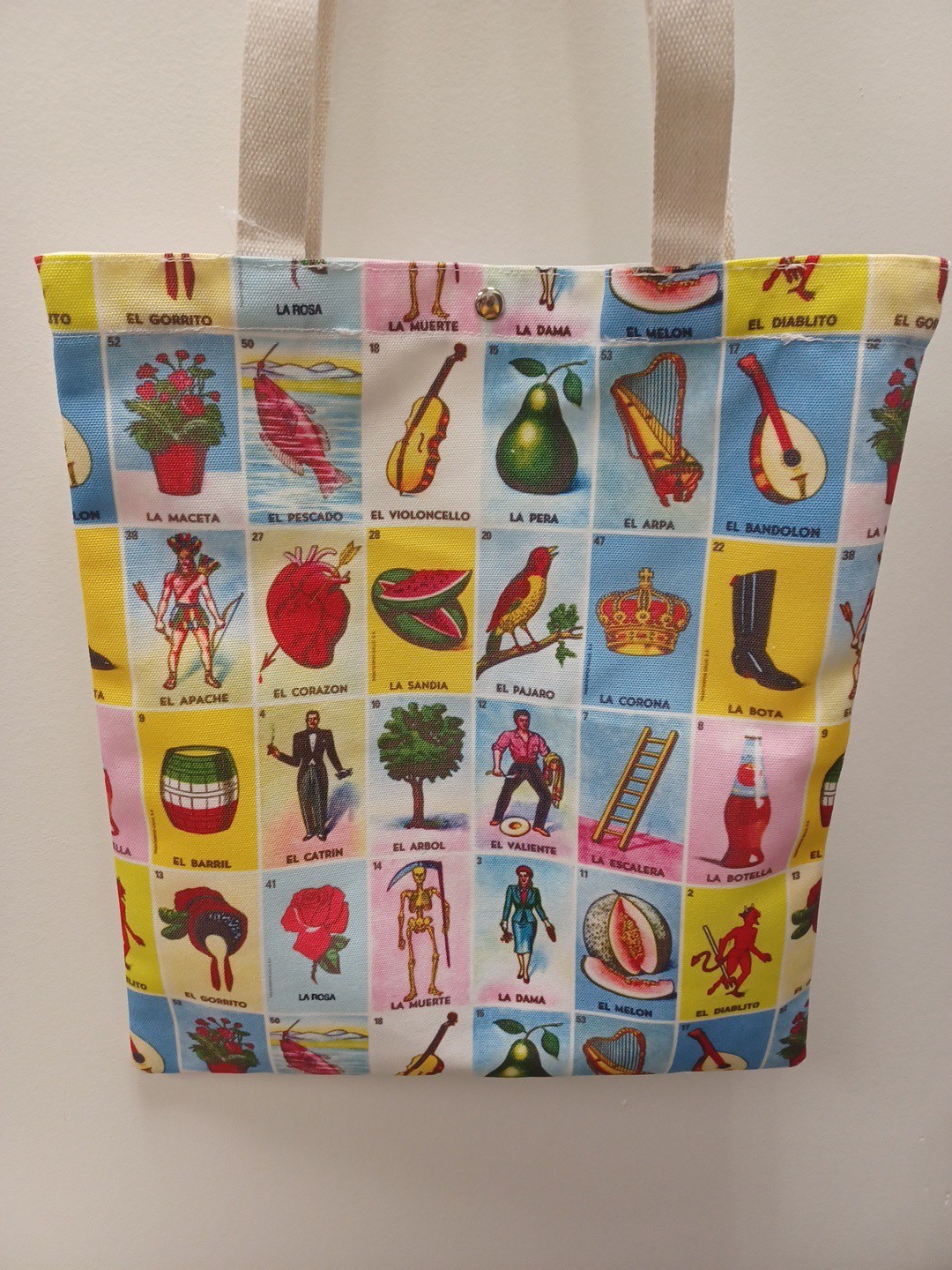 Colorful Print Tote Bag Mexican Bingo Game Shoulder Shopper 15×13 Loteria.
