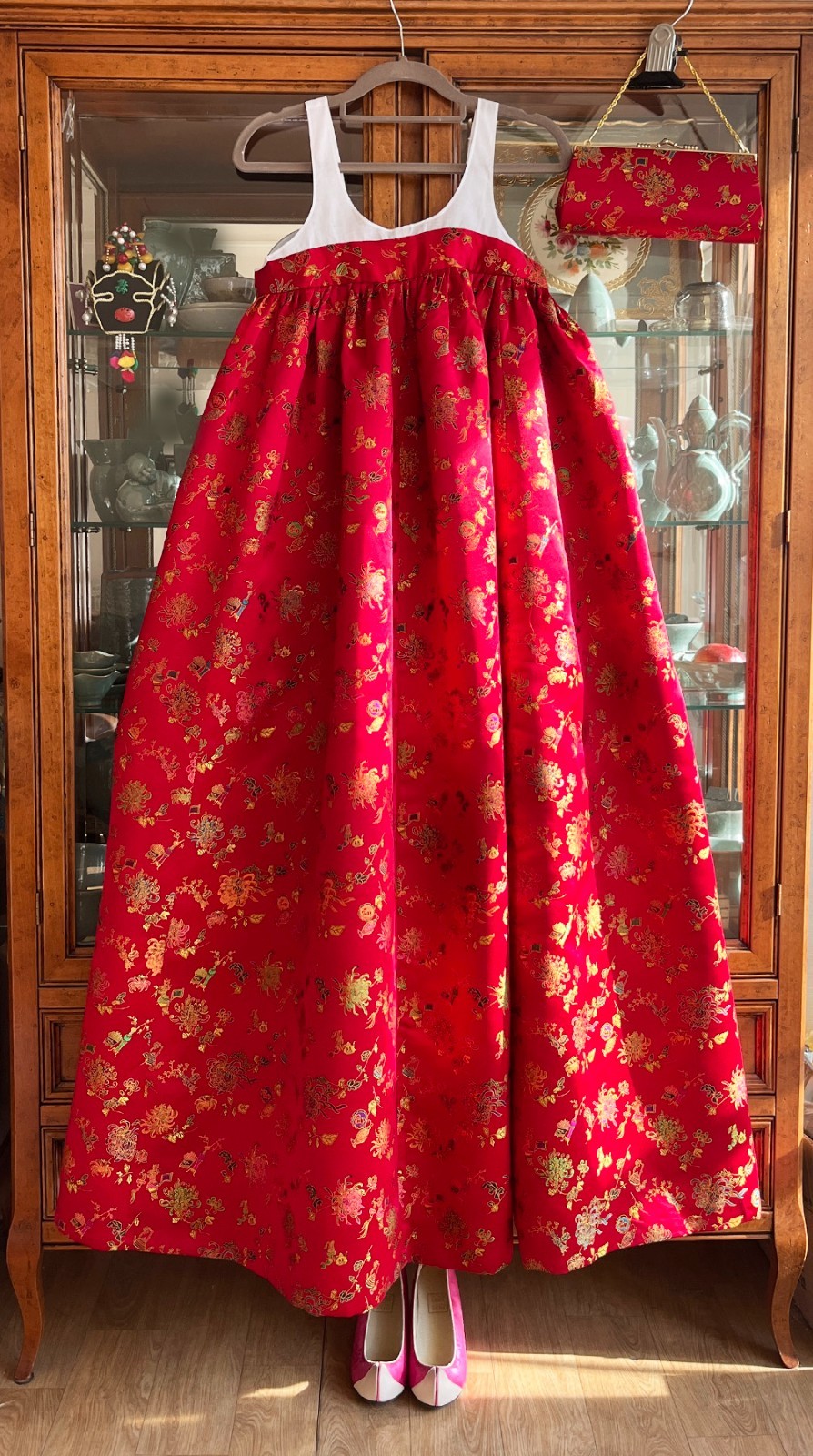 Unique 40-Year Vintage Korean Traditional Clothes Silk Durumagi Hanbok Full Set