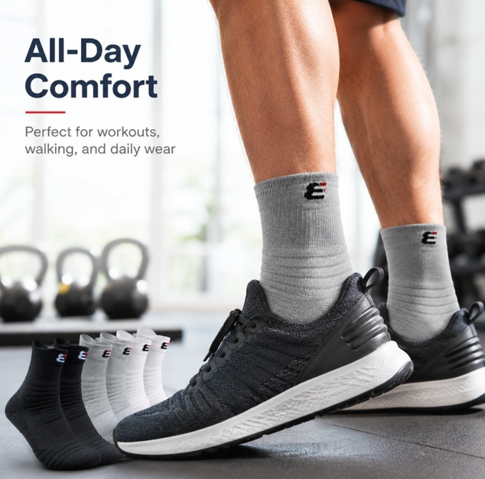 3-Pack Men’s Cotton Compression Sports Socks – Athletic Mid-Crew Training Socks