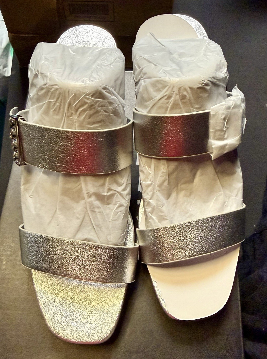 Fancy Naturalizer Silver Strappy Rhinestone Slide Sandals Women’s US Size 8 M