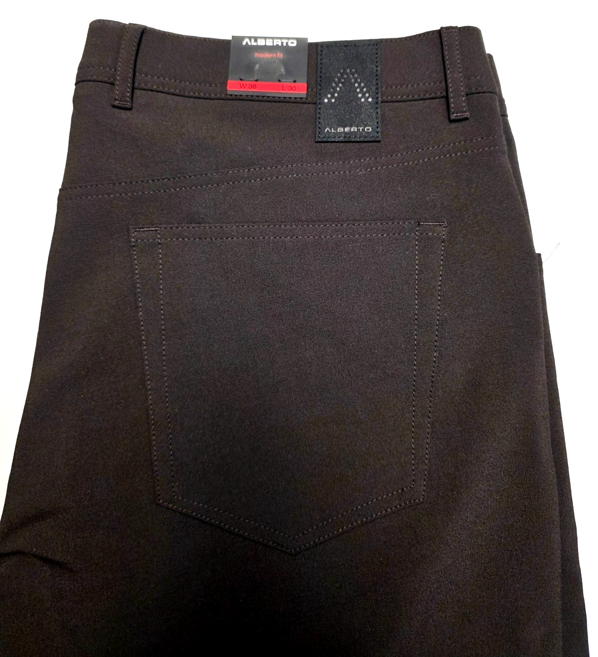 New ALBERTO Stone Ceramica MODERN FIT Casual Pants 38×30 Dark Brown Poly VISCOSE