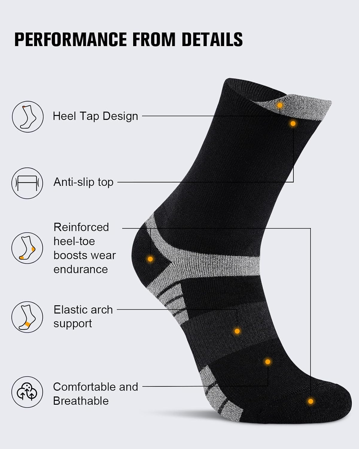 6 Pairs Men’s Cotton Crew Work Boot Socks, Moisture Athletic Sports Socks for Hi