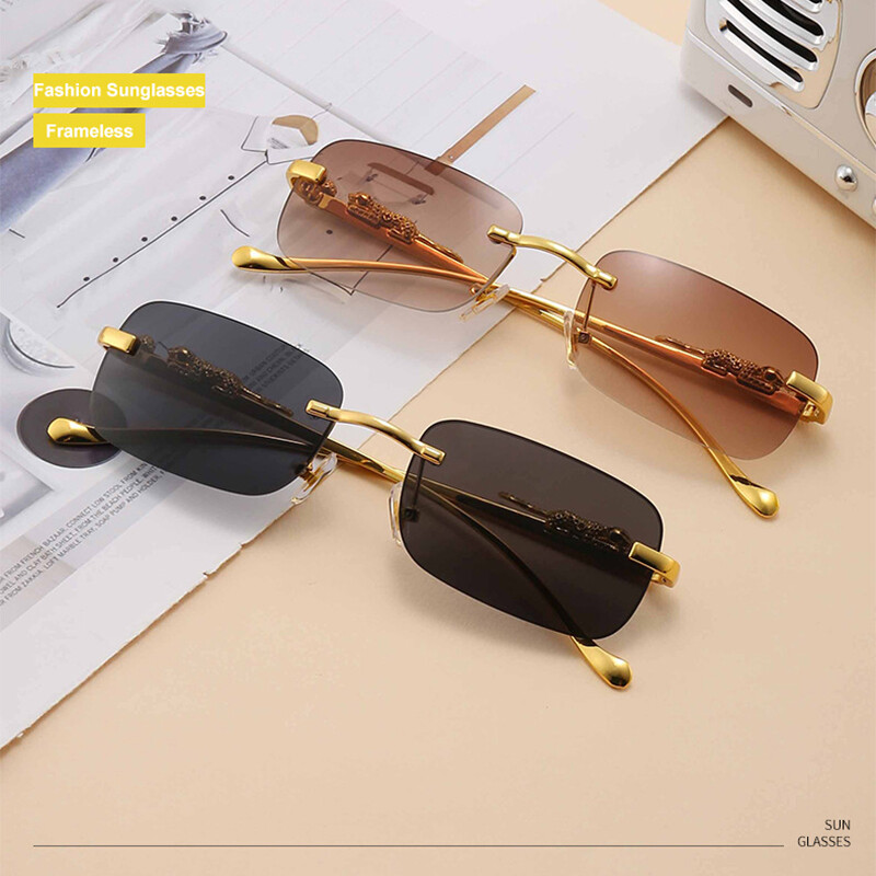 Rimless Rectangle Sunglasses Classic Frameless Eyewear Retro Candy Color Glasses
